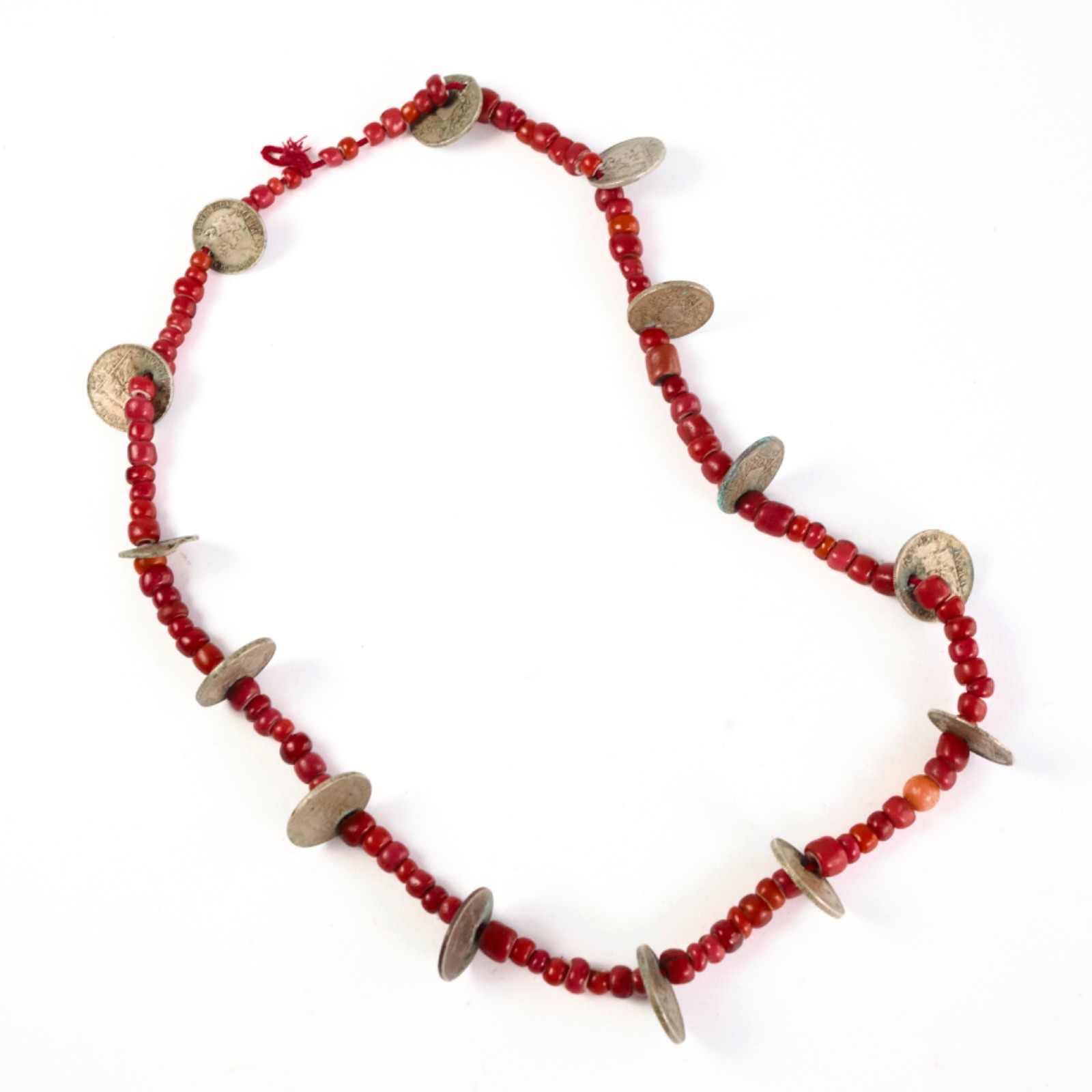 Antique Guatemalan Chachal Red Bead & Coin Necklace – Venetian Glass Handmade