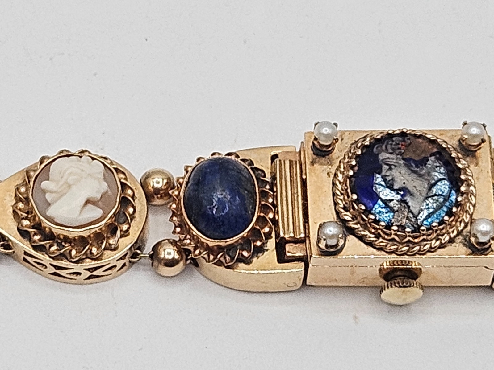 Stunning 14k Yellow Gold Slide Charm Omega Gemstone Bracelet Watch