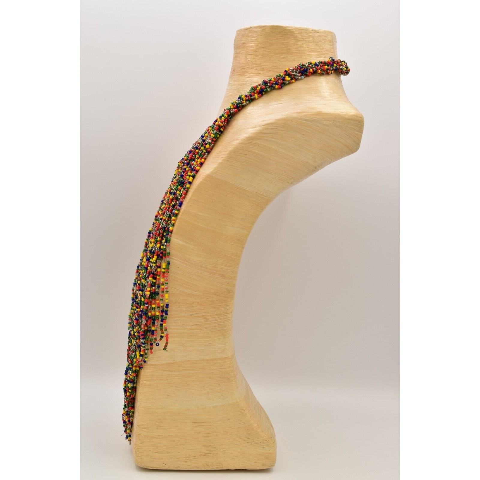 Vintage Rainbow Beaded Bib Statement Necklace Fringe Collar Colorful 70s BinA17