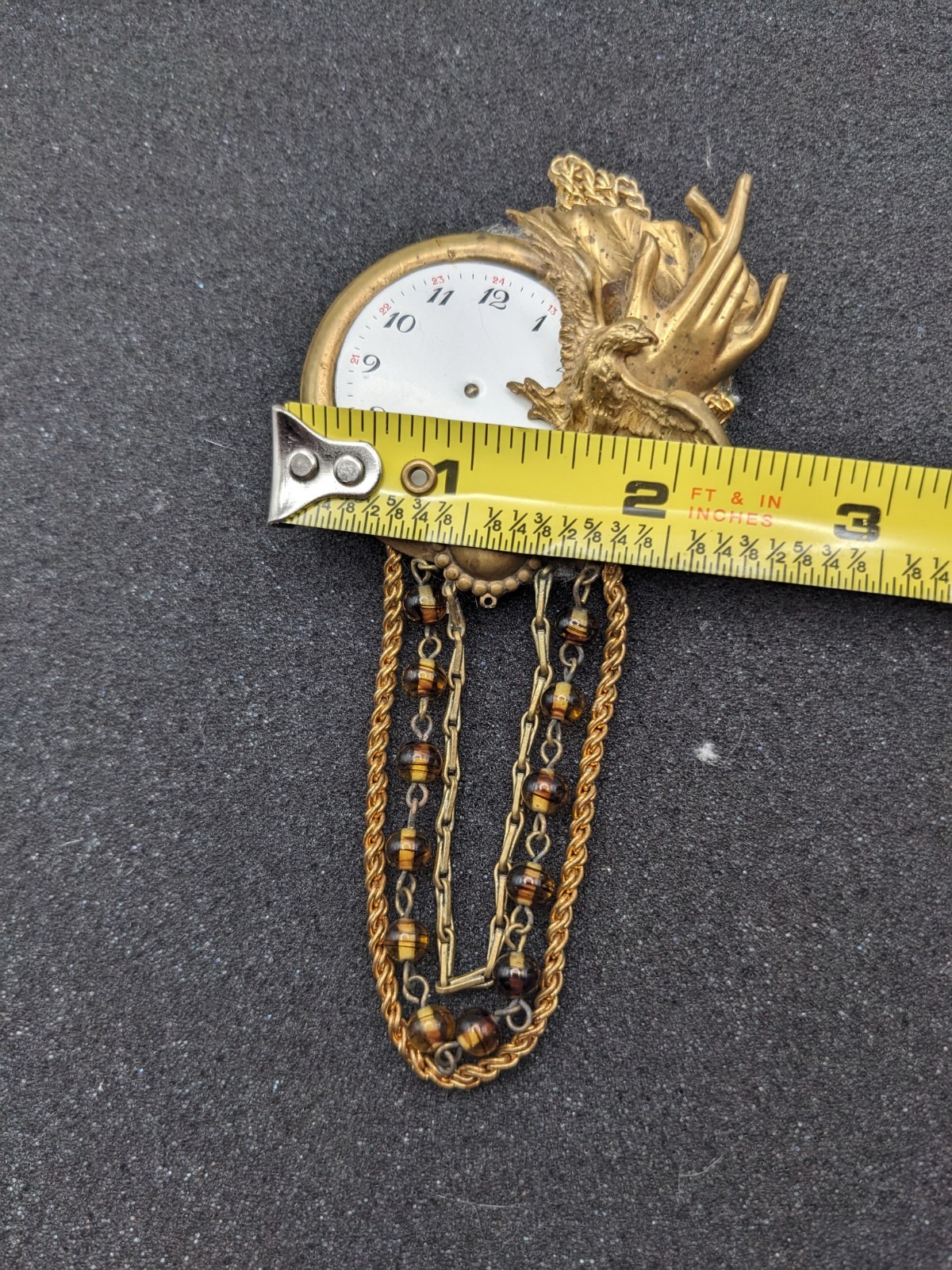 Steampunk John Wind MAXIMAL ART Brooch — Watch Face, Eagle, Hand, Leaf