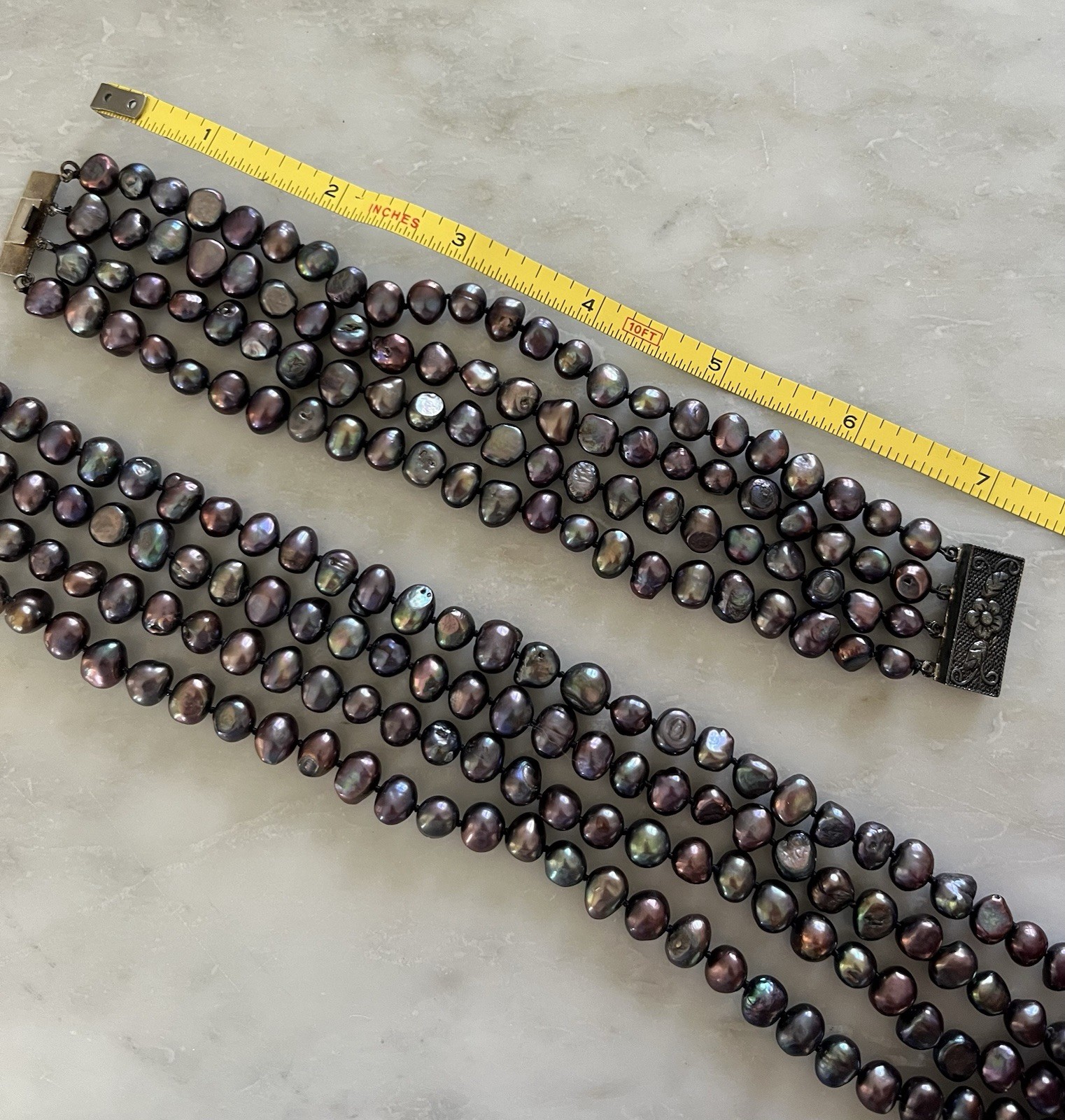 Vintage Estate Baroque Pearl Peacock Blue Purple Plum Necklace & Bracelet Set