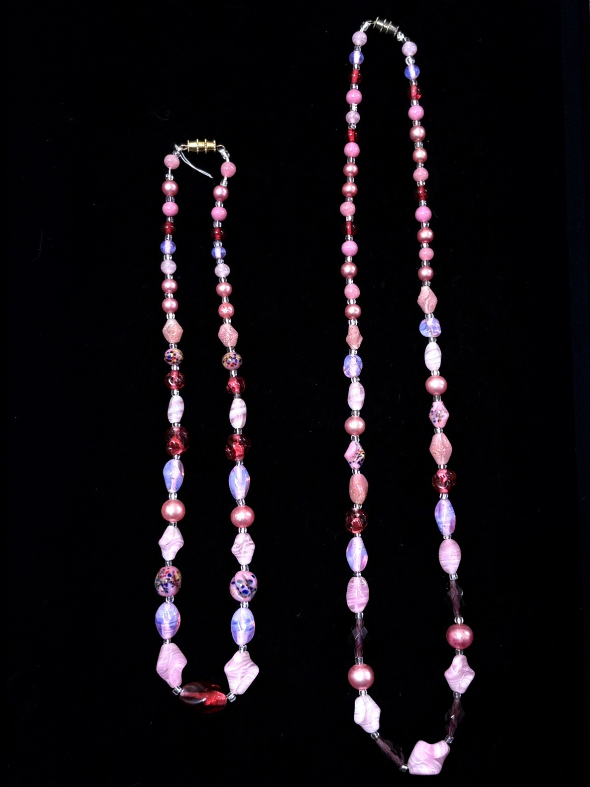 VTG Pink Purple Art Glass Bead Statement Necklaces Iridescent Acrylic Faux Pearl