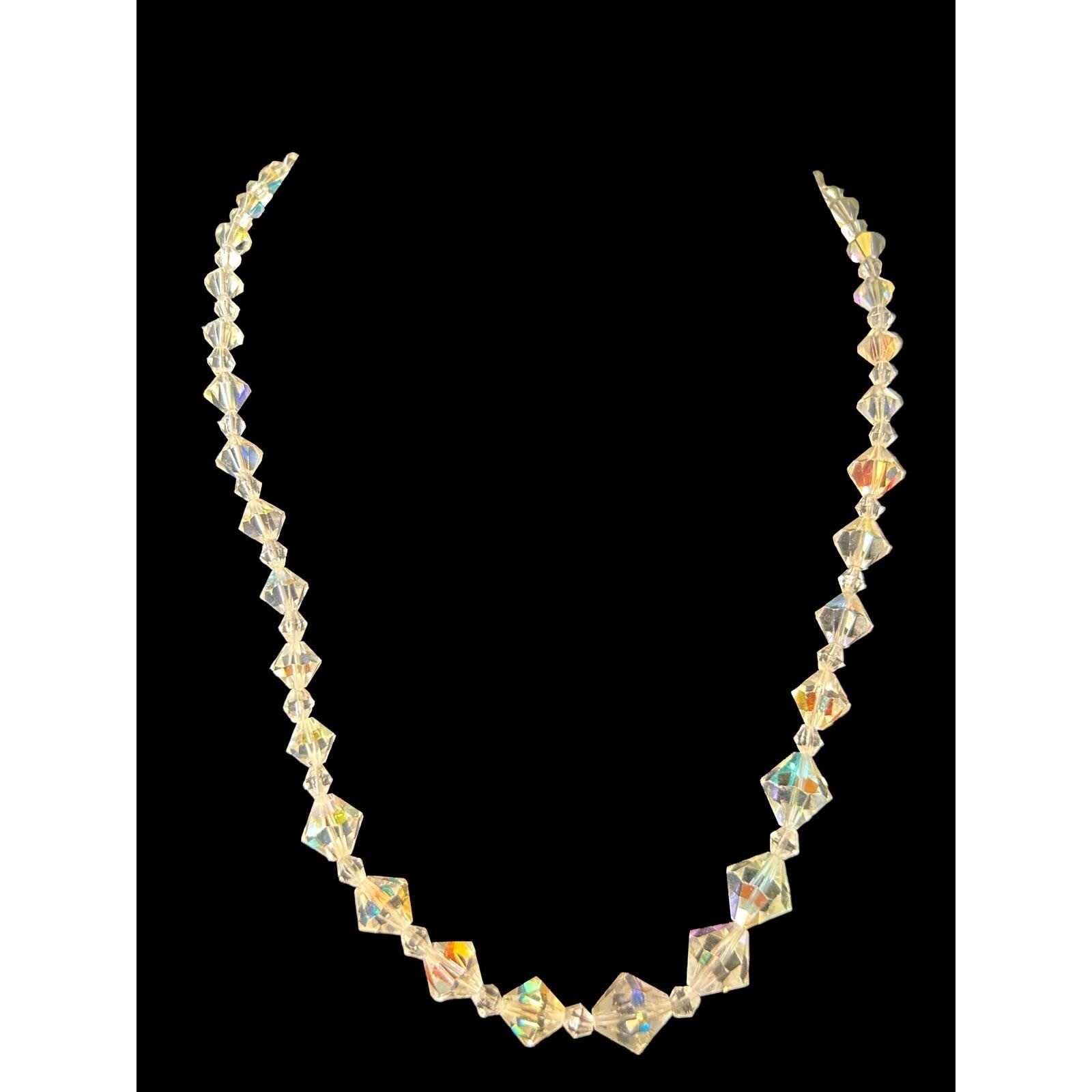 Vintage Aurora Borealis Crystal Graduated Bicone Bead Necklace Iridescent 22.5in