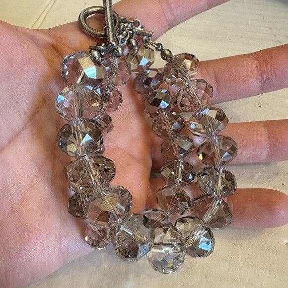 Lot of 4 Vintage Clear Crystal Cut Faceted Glass Bead Necklaces & Bracelets Set