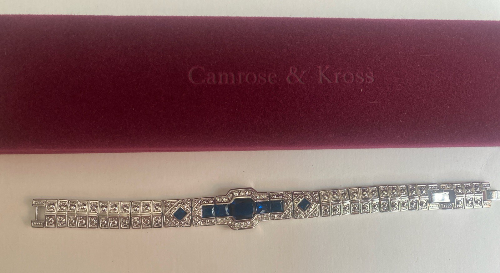 Camrose & Kross Jacqueline Kennedy Sapphire Silver Panel Chain Link Bracelet JBK