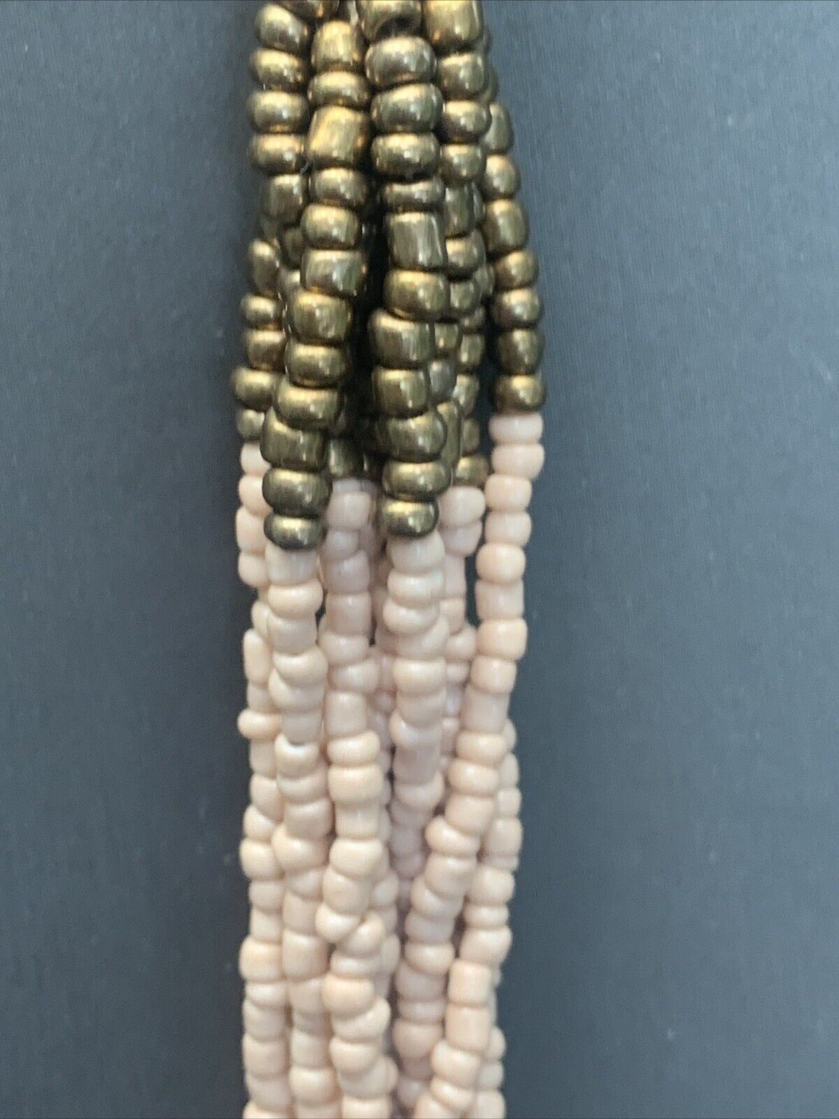 Statement Boho Pendant Waterfall Necklace Beaded Silver Peach Brown 32”