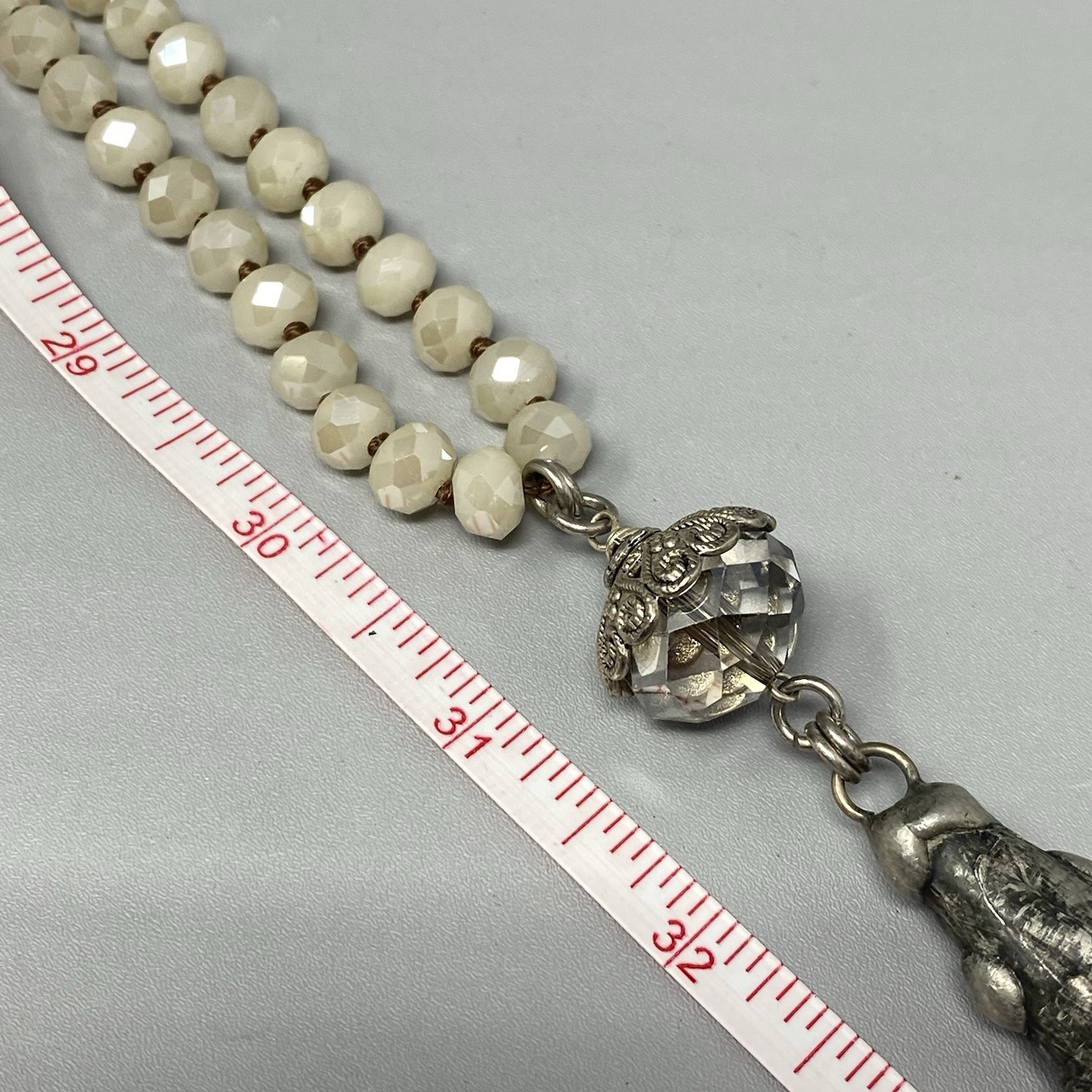 Czech Glass Bead Pendant Necklace Mala Prayer Meditation Flapper Fire Polished