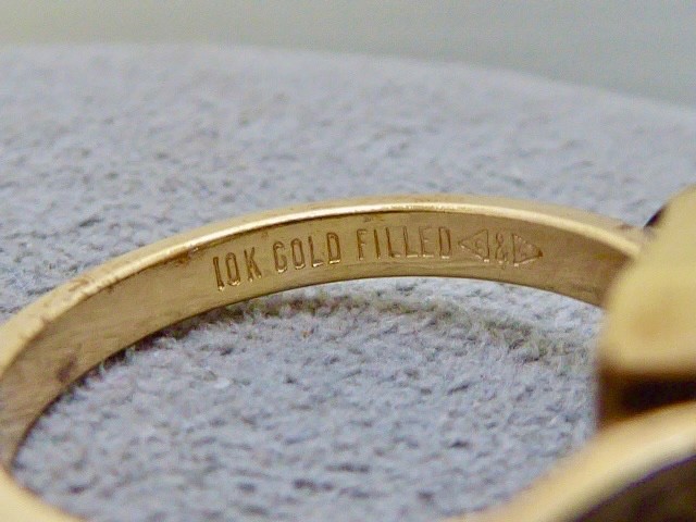 70’S NEW OLD STOCK 10K YELLOW GOLD FILLED SIMULATED AQUA RING SIZE 4.25 RING