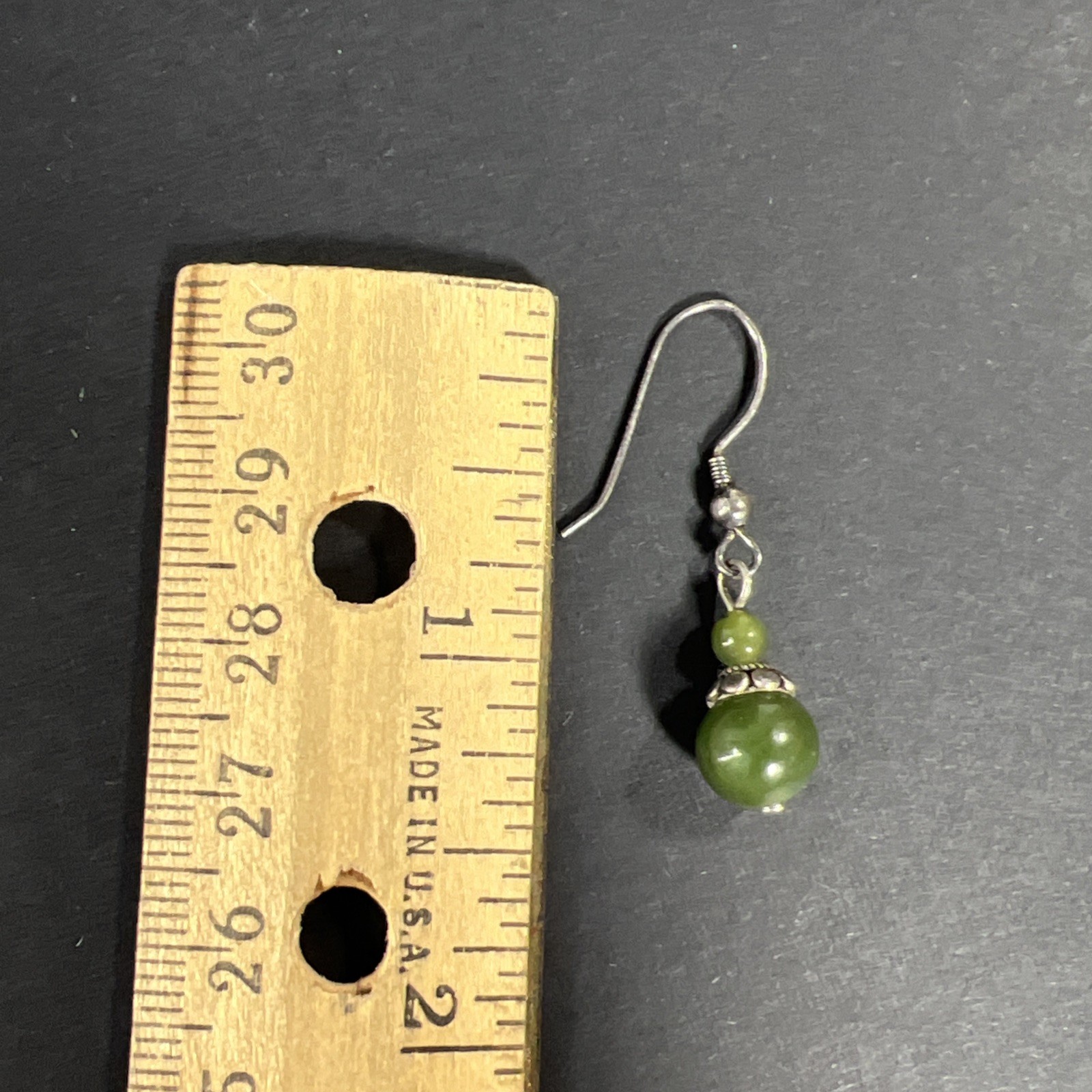 Nephrite Jade SINGLE Earring Charm Sterling Silver 925 Vintage Dangle Drop