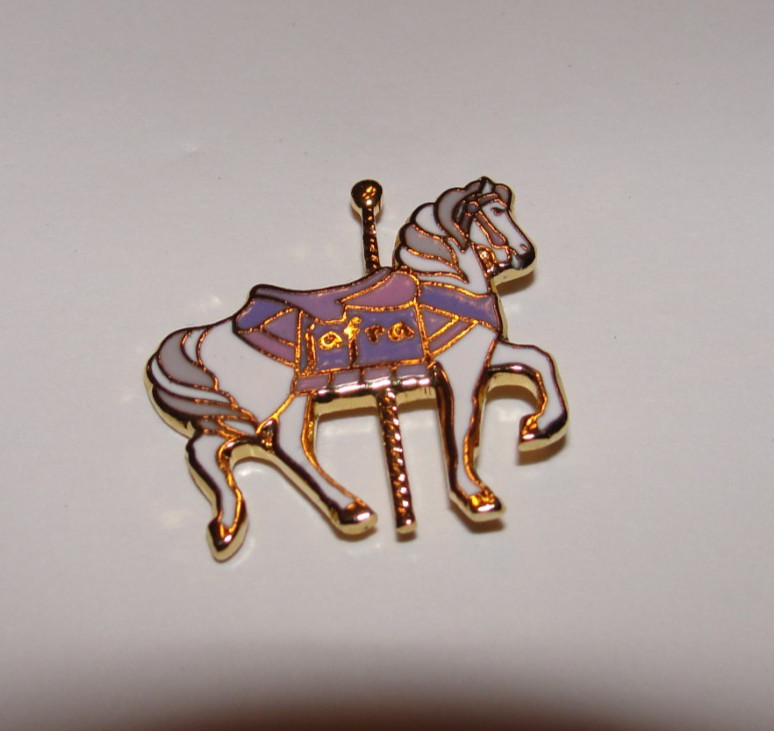 Vtg Enamel Carousel Horse Stick Pin Jafra Costume Jewelry Purple Pink White Gold