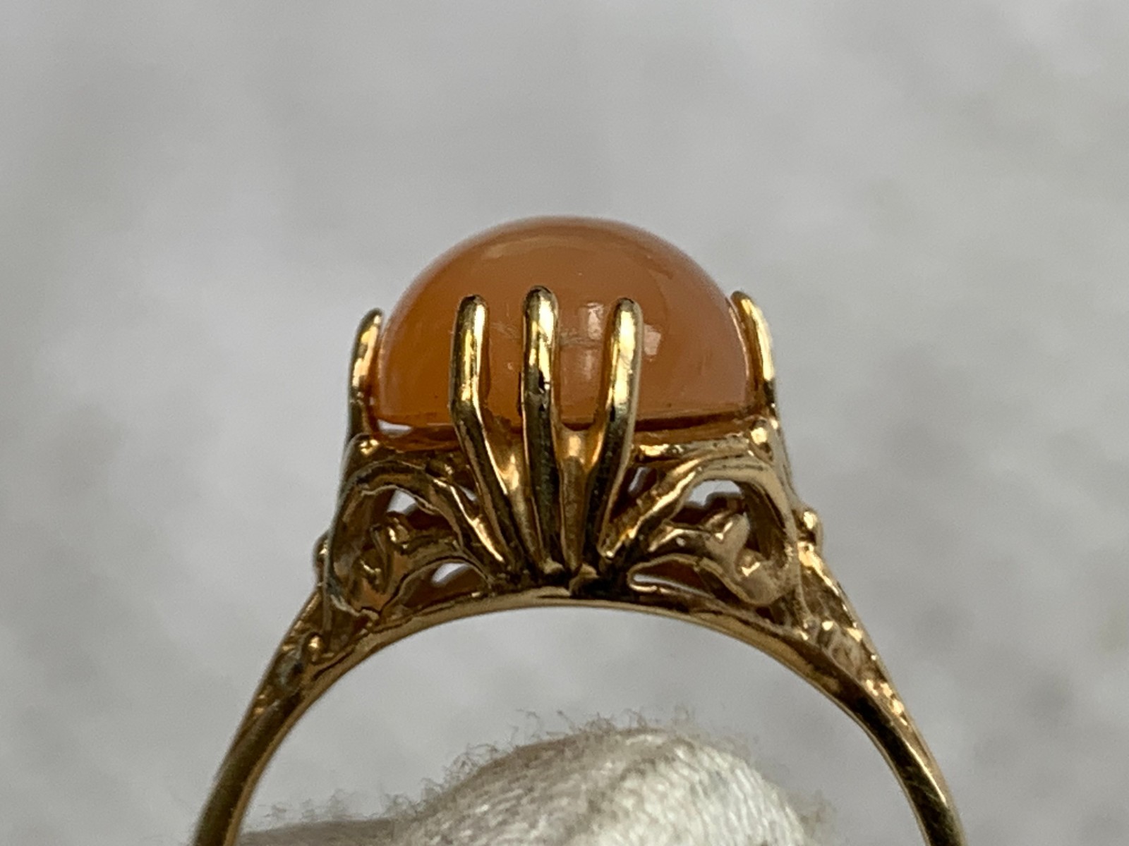 Vtg 10K Yellow Gold Ring 2.82g Fine Jewelry Size 7 Band Peach Color Stone *READ*
