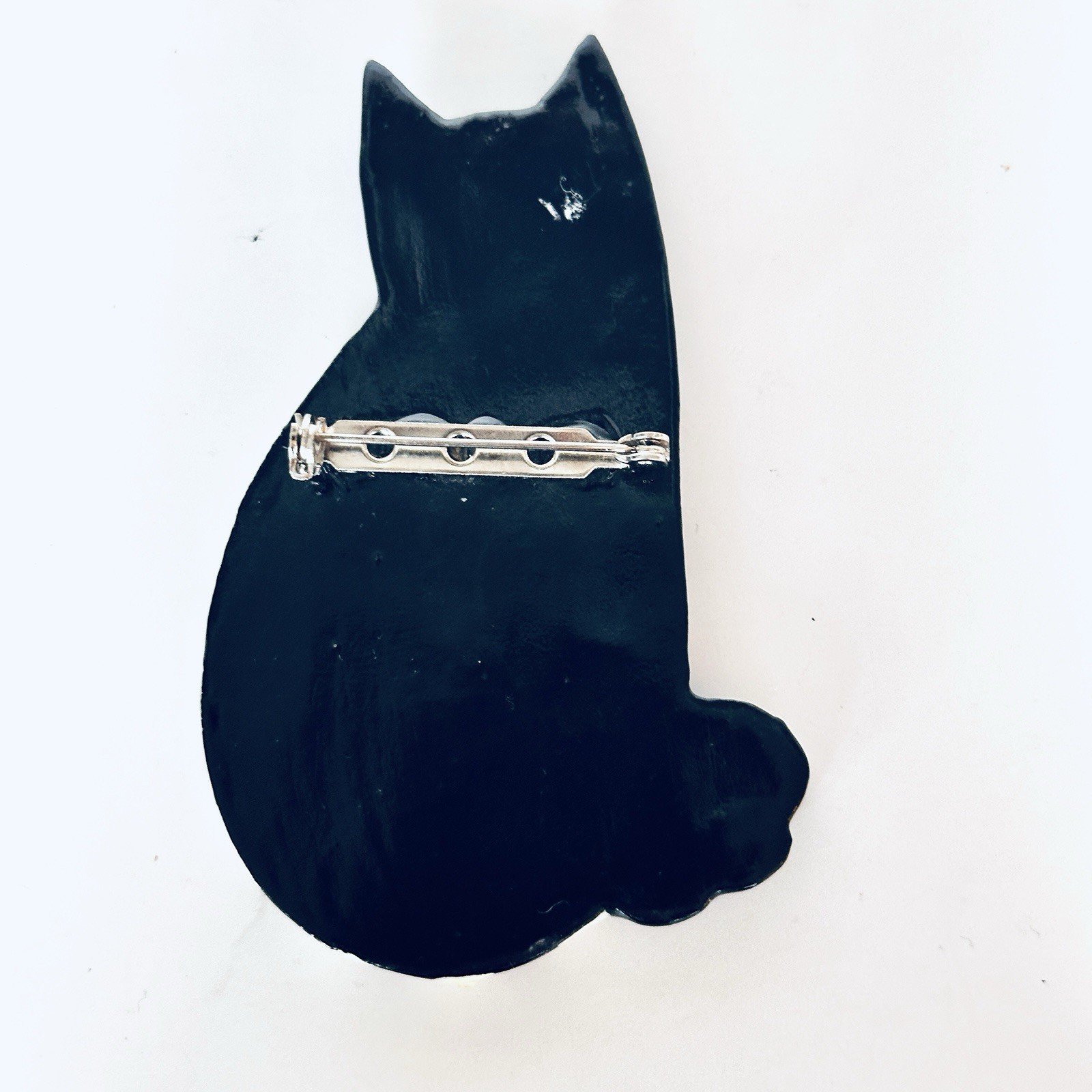 Vintage Kitty Cat Large Wood Brooch Pin Whimsical Folk Art Artisan Artsy Jewelry