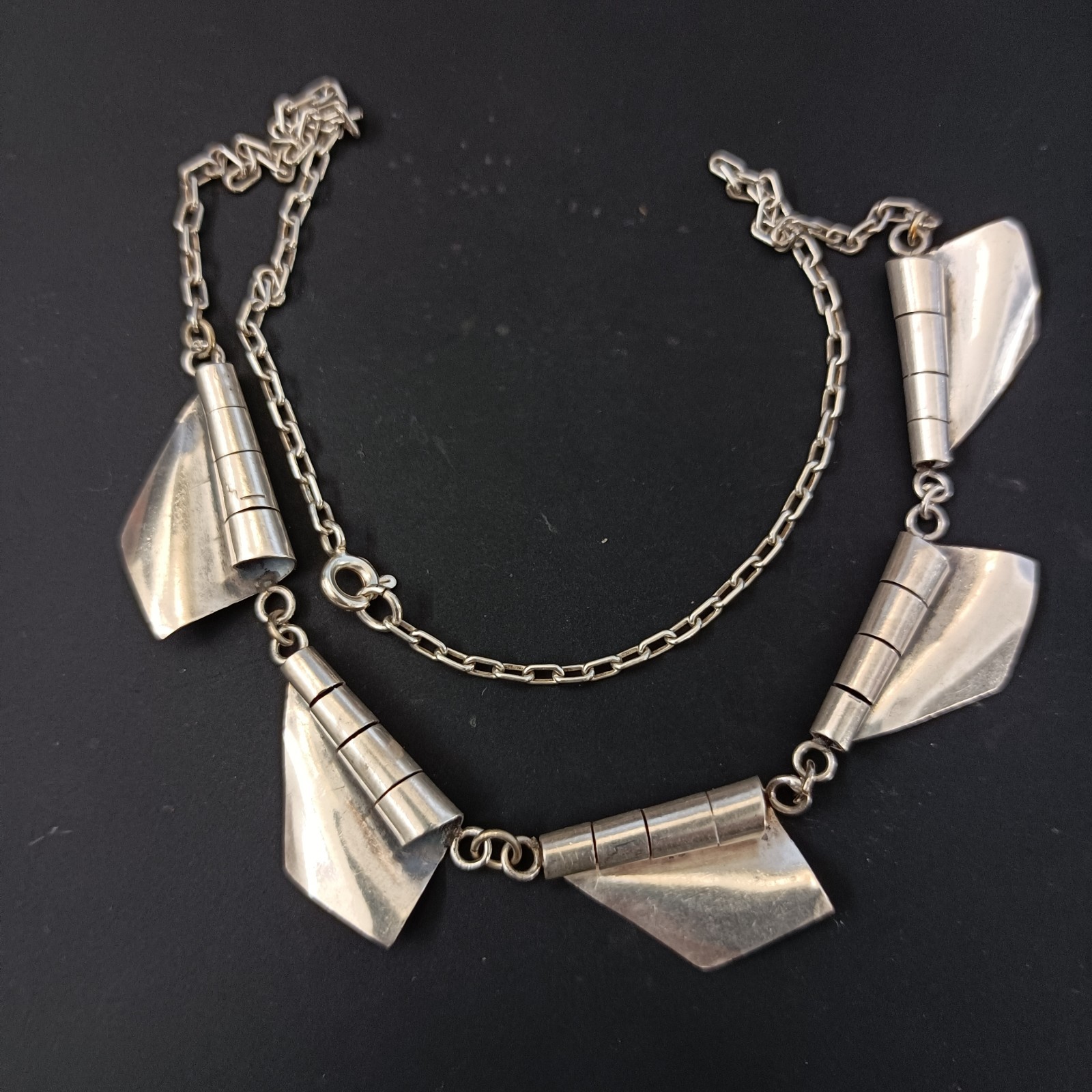 Modernist Silver Necklace Sculptural Artisan Bib Statement Abstract Handmade VTG
