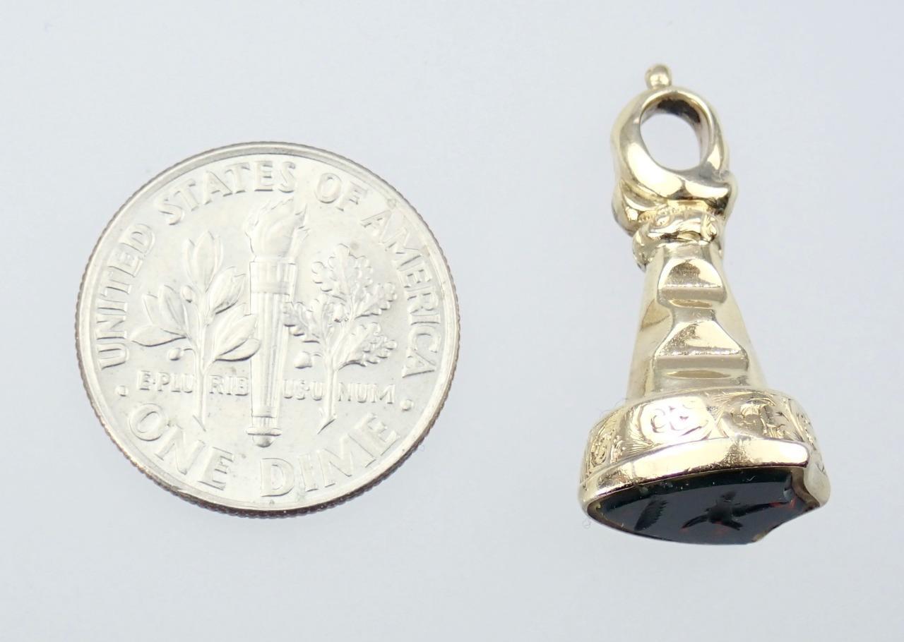Fab Antique Georgian 9K Gold Bloodstone Floral Bird Pigeon Intaglio Seal Pendant