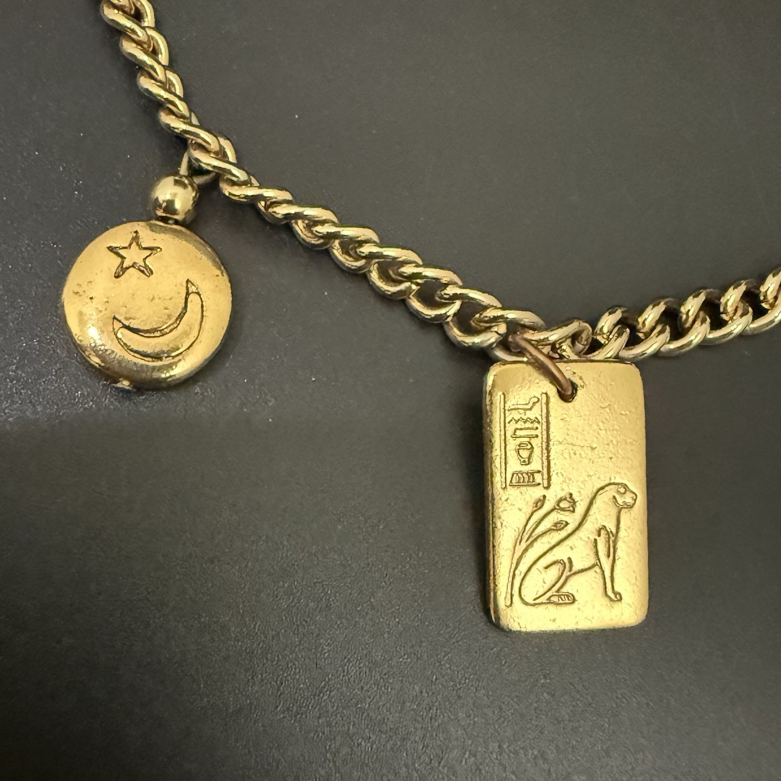 Vintage LCI Liz Claiborne Gold-tone Tarot Flower Star Moon Charm 38”Necklace 83g
