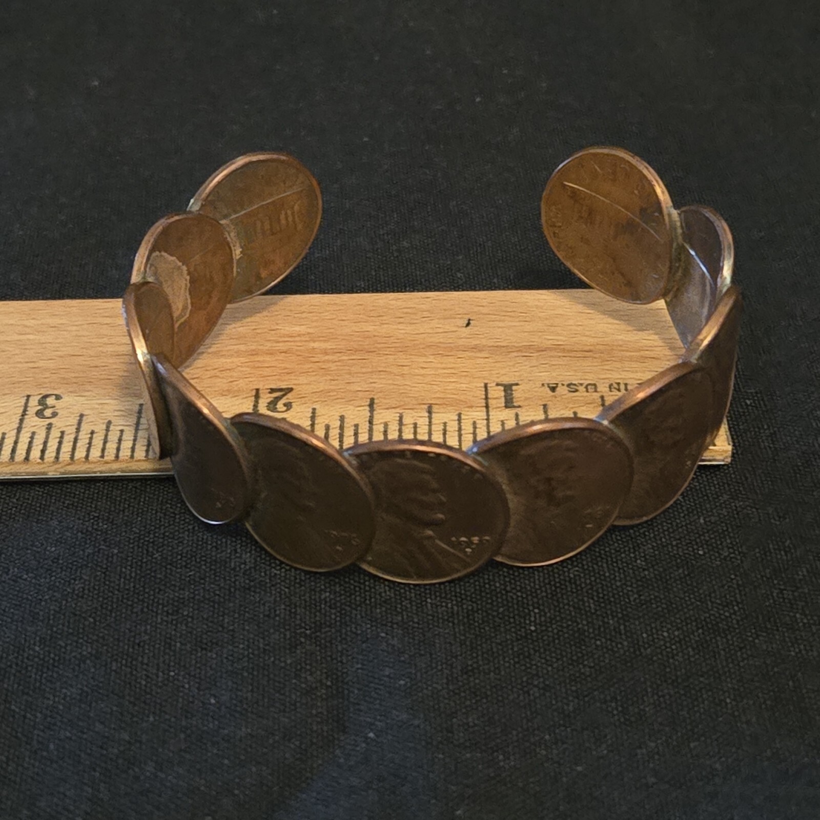 Bracelet Copper Penny Cuff Handmade 2⅜” Diameter Approximately Various Dates