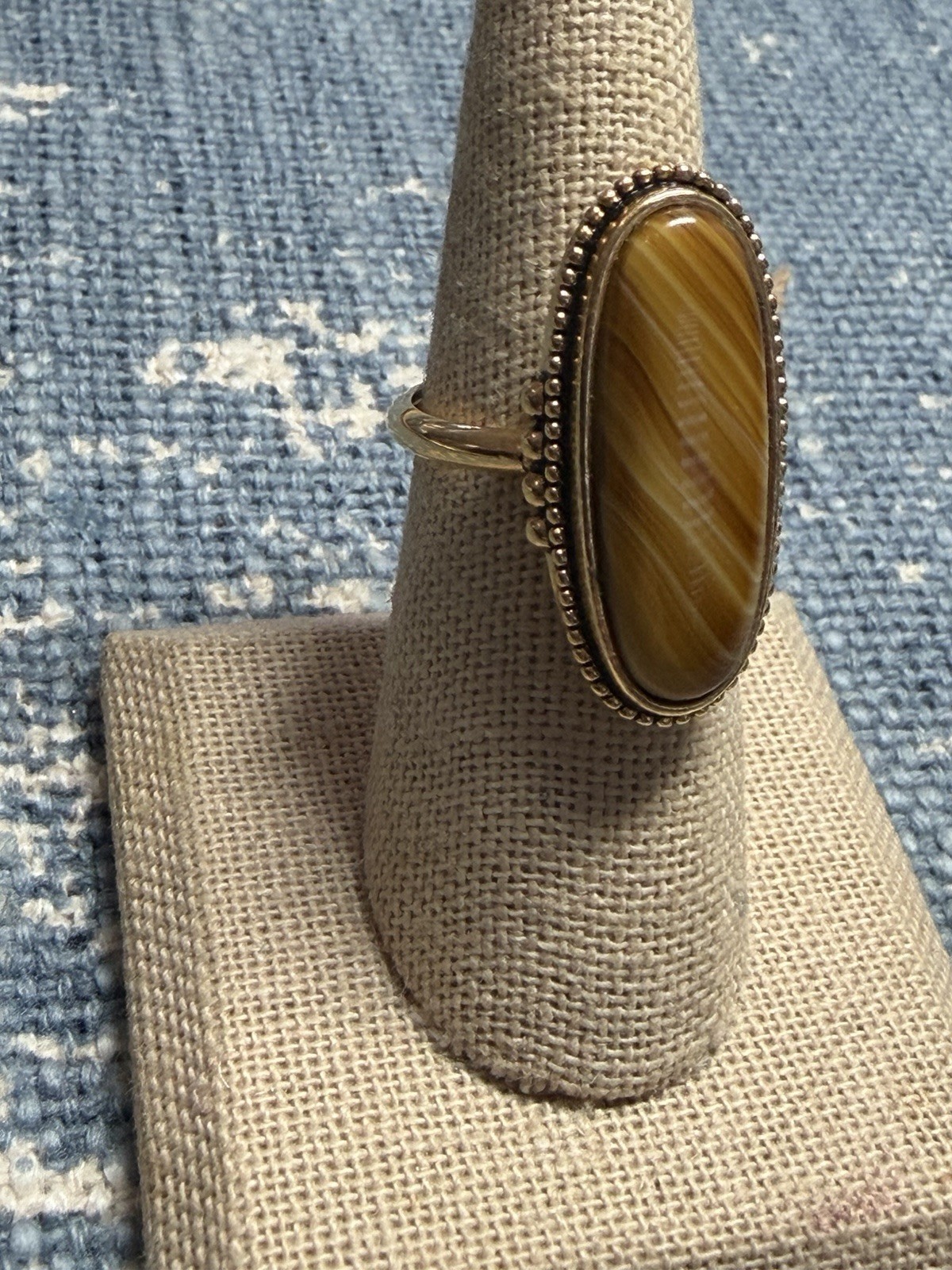 Vintage Avon 1978 Shimmering Sands Ring Brown Faux Agate Gold Tone Sz 8 Adj