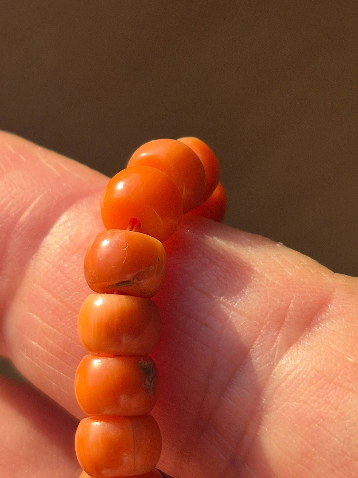 Antique necklace in Ukrainian style made of natural salmon-colored coral 26,2 gr