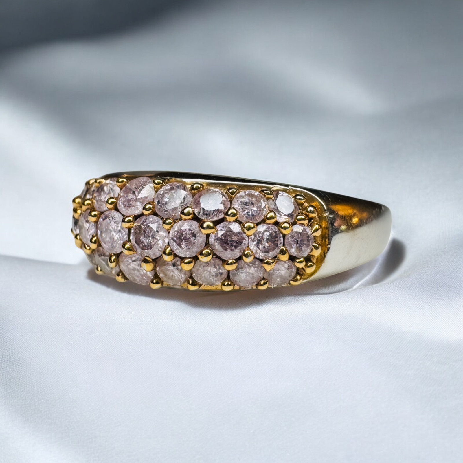 10K Gold Natural Pink Diamond Ring 1CTTW Cluster Band Row Ring Size 9 -4.2g