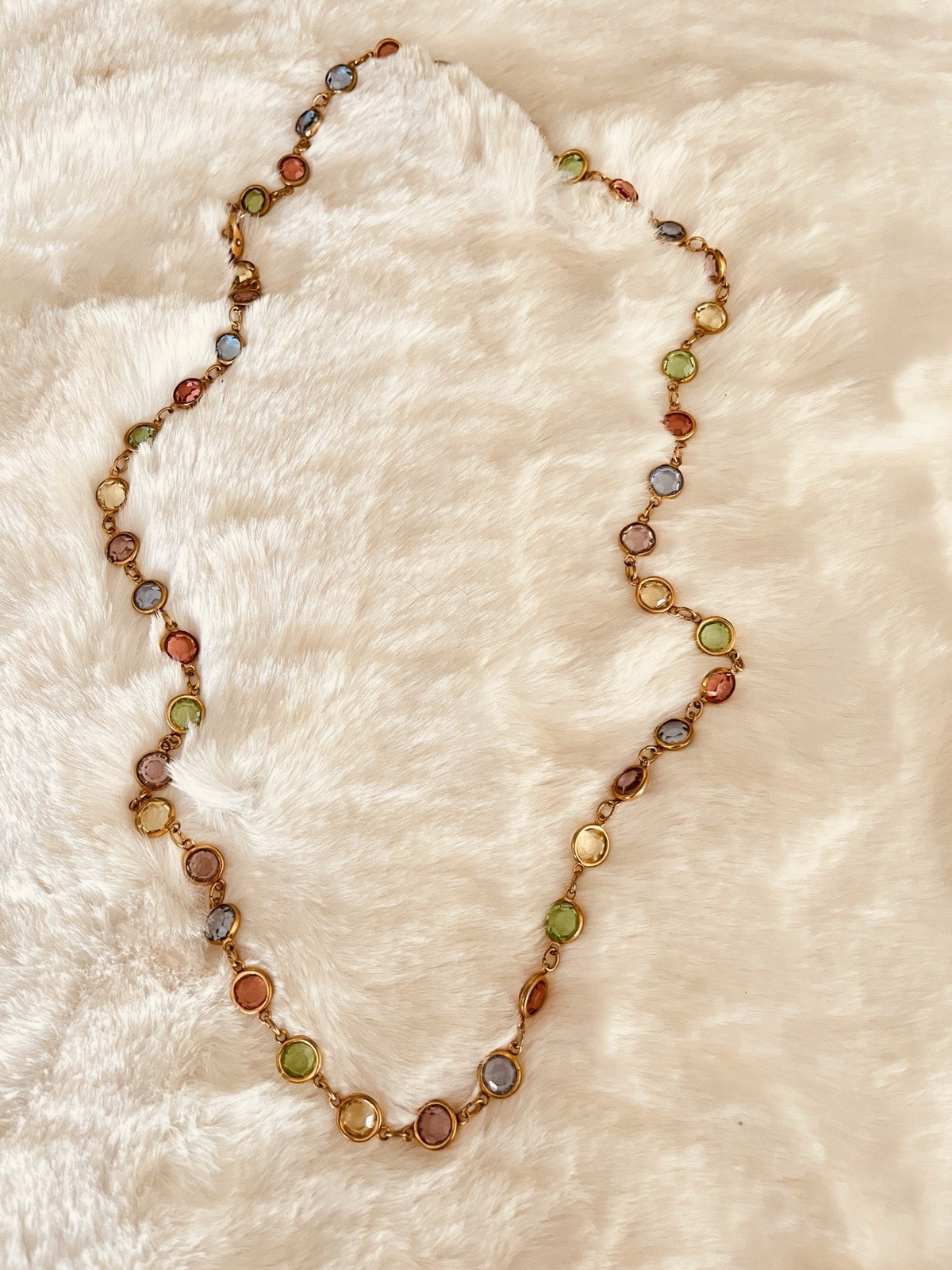 Austrian Crystal Made In USA Pastel Gold Tone Necklace 30 Inch