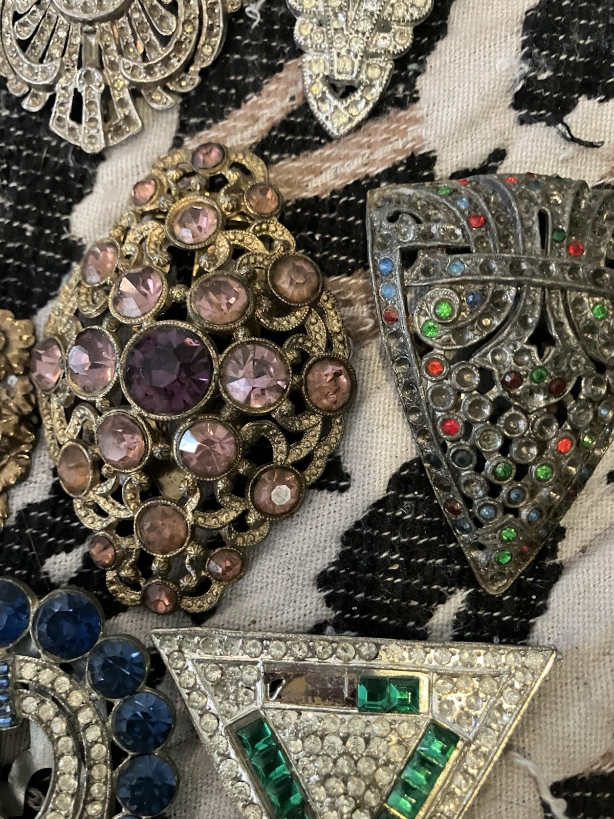 Art Deco Dress Clip Lot 20 1930s Rhinestone Clips Vintage Jewelry Brooch