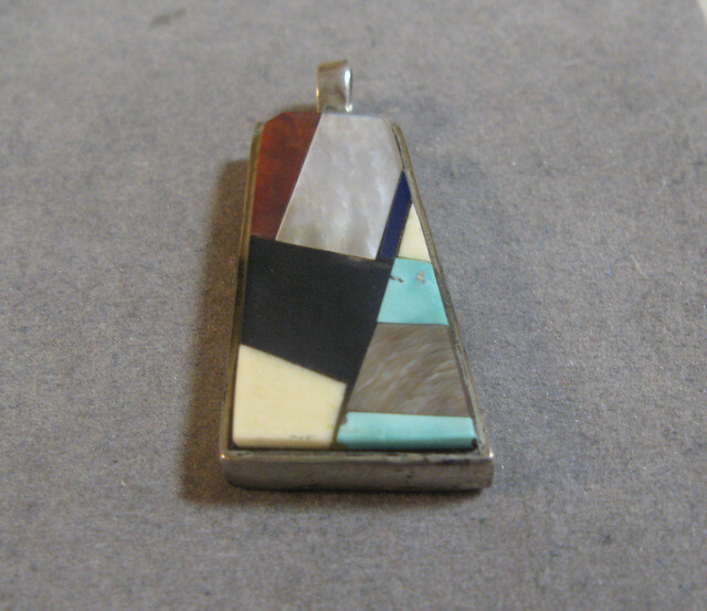 Vintage Southwestern Inlay Sterling Silver Pendant