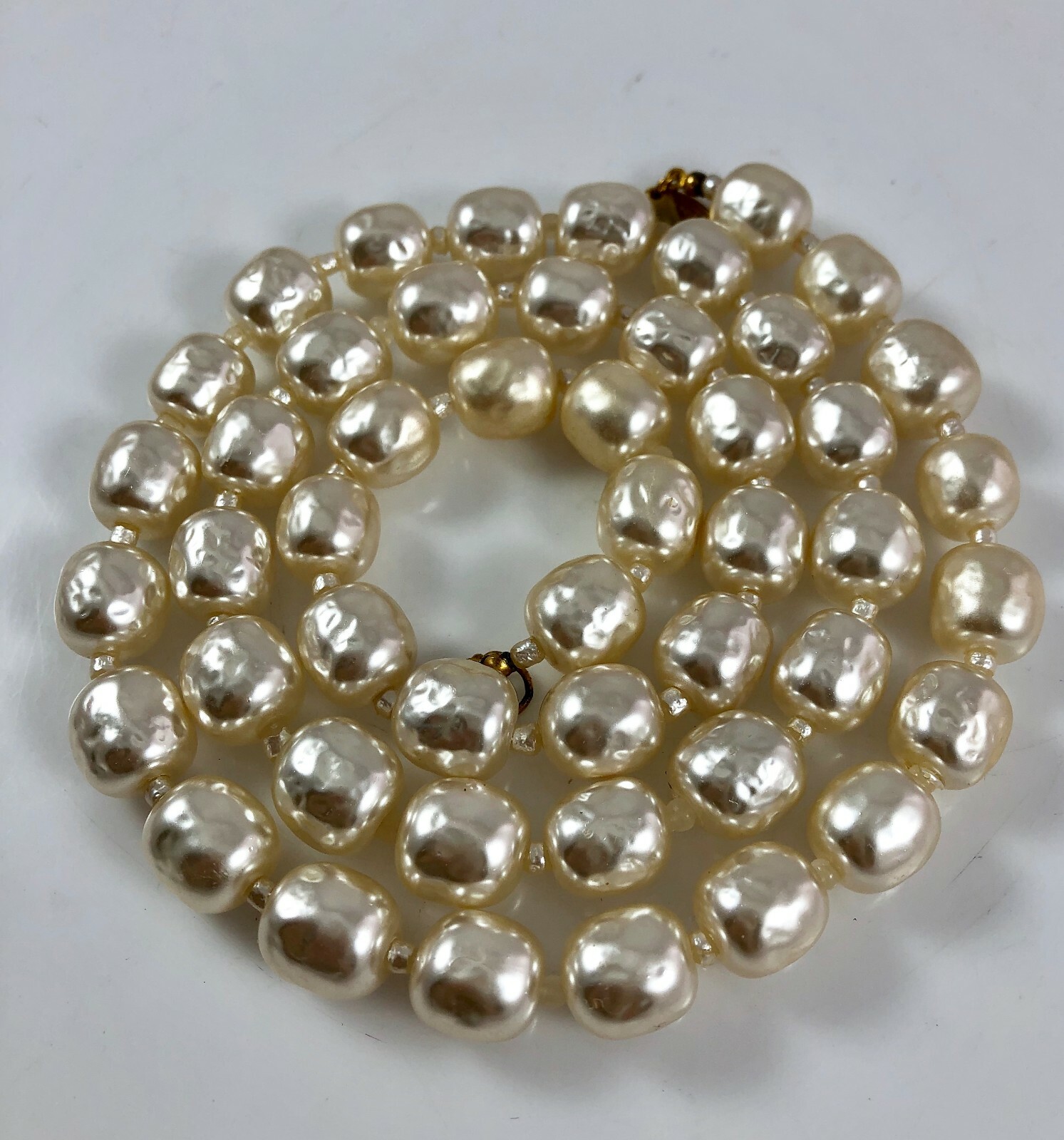 Vintage Miriam Haskell Large Size Heavy Baroque Pearl Single Strand Necklace