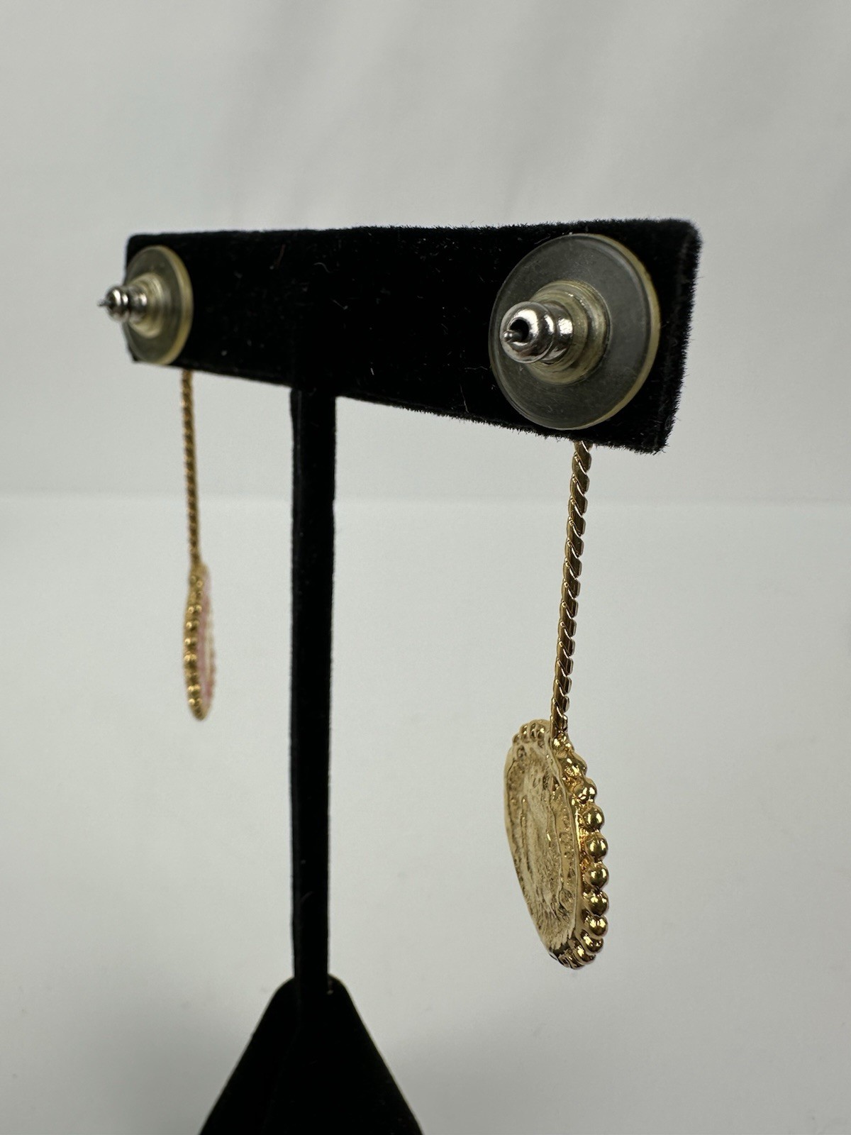 Vintage Clip On Pink And Mustard Yellow Dangle Earrings From Estate