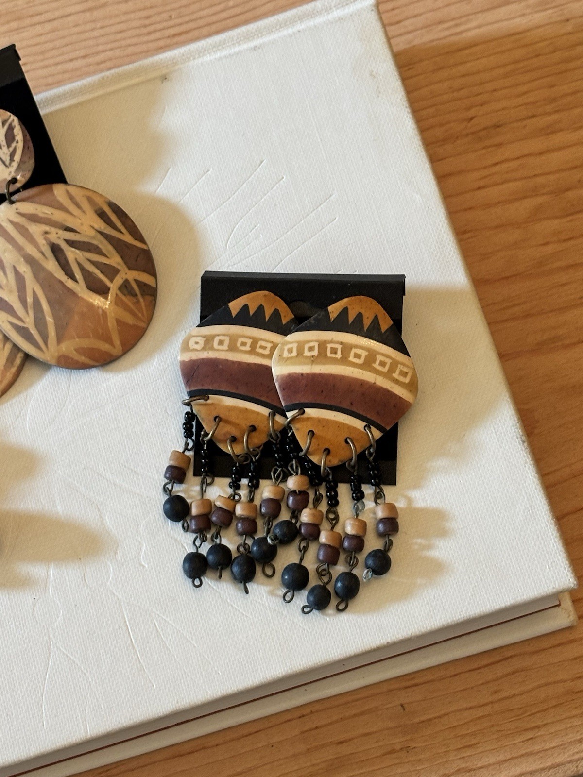 Mixed Lot 3 Pairs Multicolor Women’s Fashion Dangle Earrings Wood Bead Metal