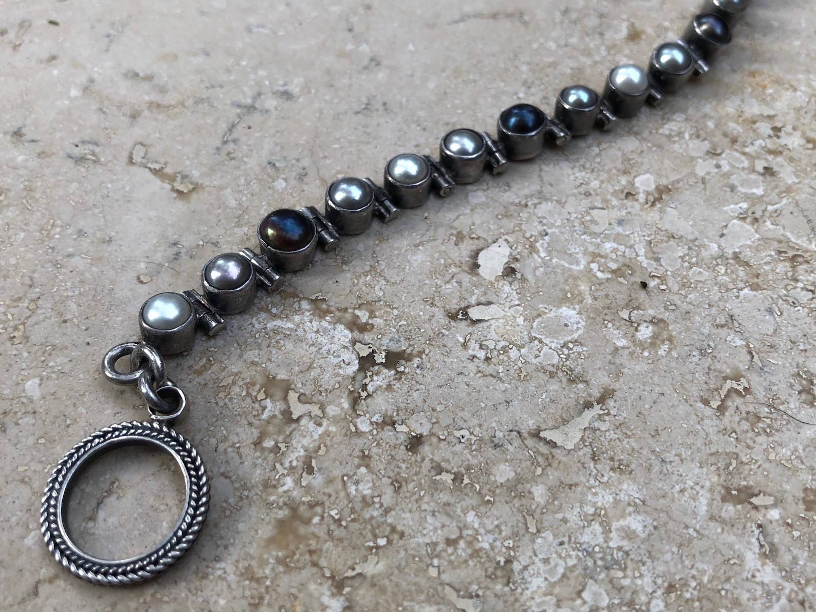 🤍✨Genuine VINTAGE STERLING SILVER Multicolor PEARL BRACELET ESTATE Jewelry✨🤍