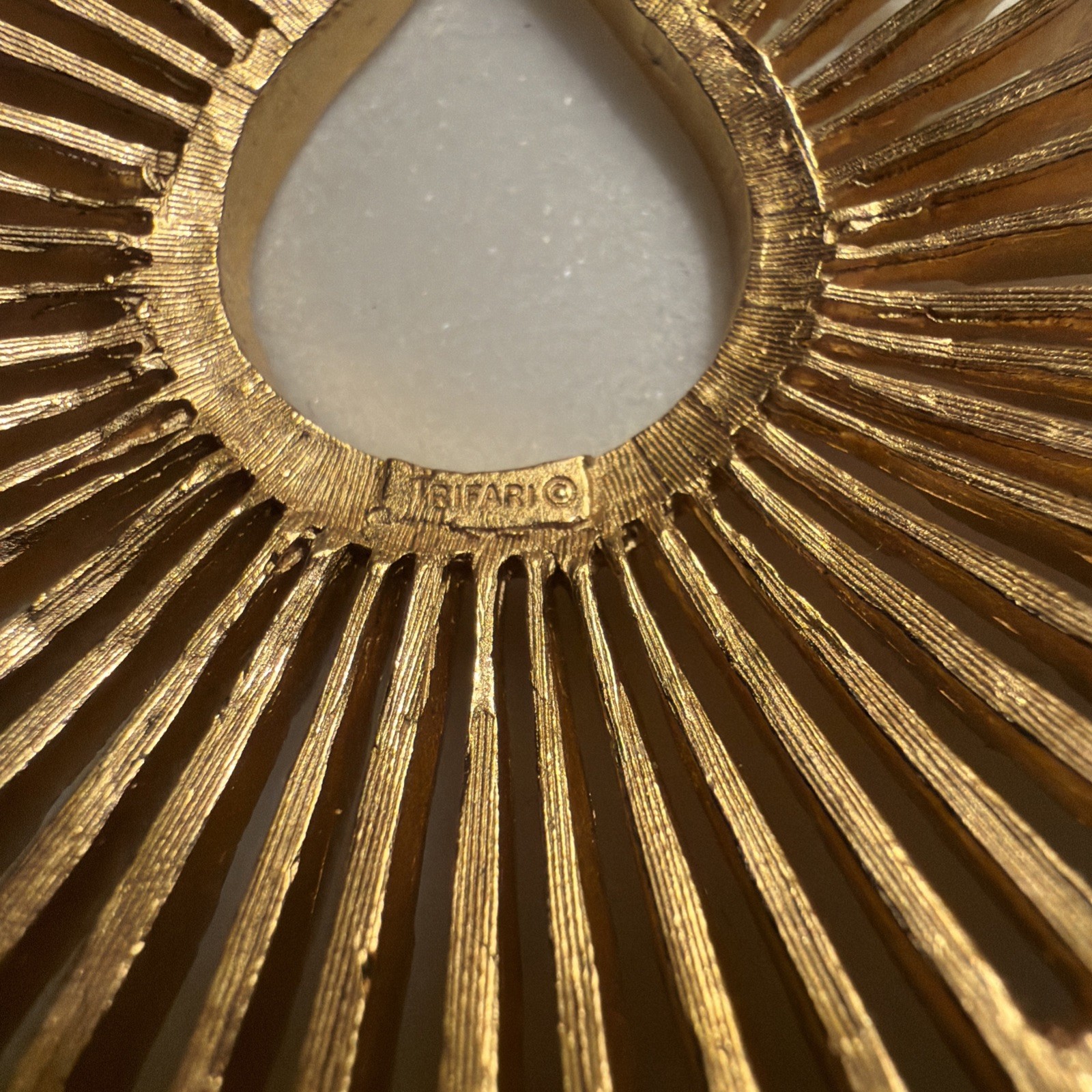 Vintage Trifari Gold Tone Sunburst Pendant Large includes chain