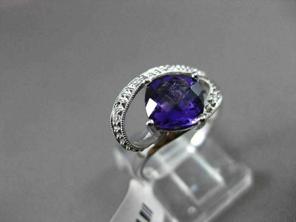 ESTATE LARGE 1.52CTW DIAMOND & AAA AMETHYST 14KT WHITE GOLD FLOATING 3D RING