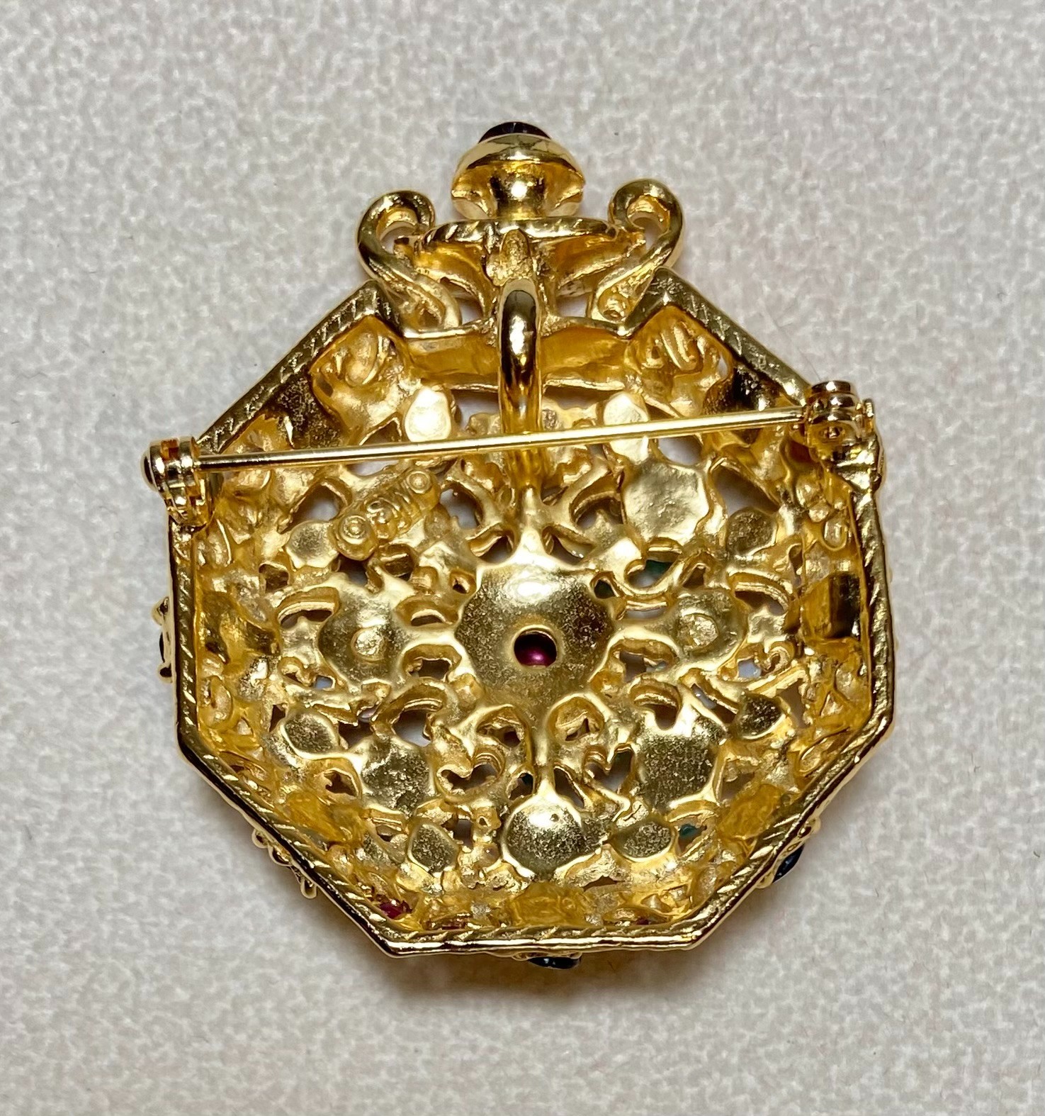 AUTHENTIC SWOBODA WATCH PIN / PENDANT ~ GENUINE EMERALD, SAPPHIRE, RUBY, OPAL!