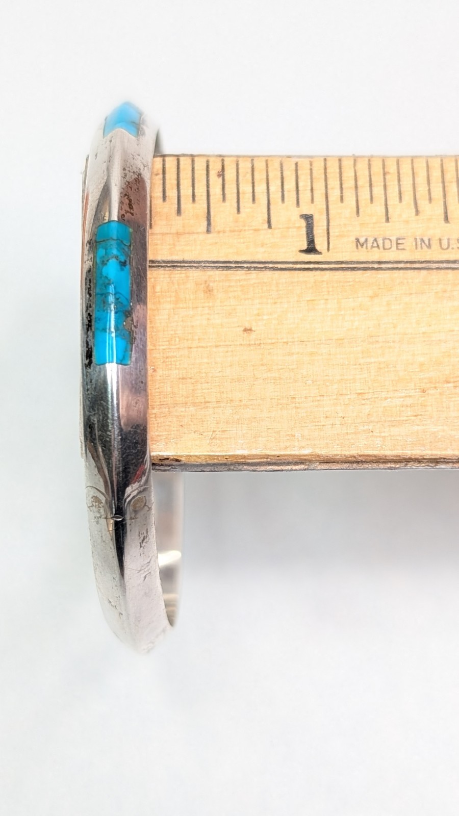 Vintage Turquoise Inlay Bangle Domed Sterling Silver Hinged Opening Size 7.25