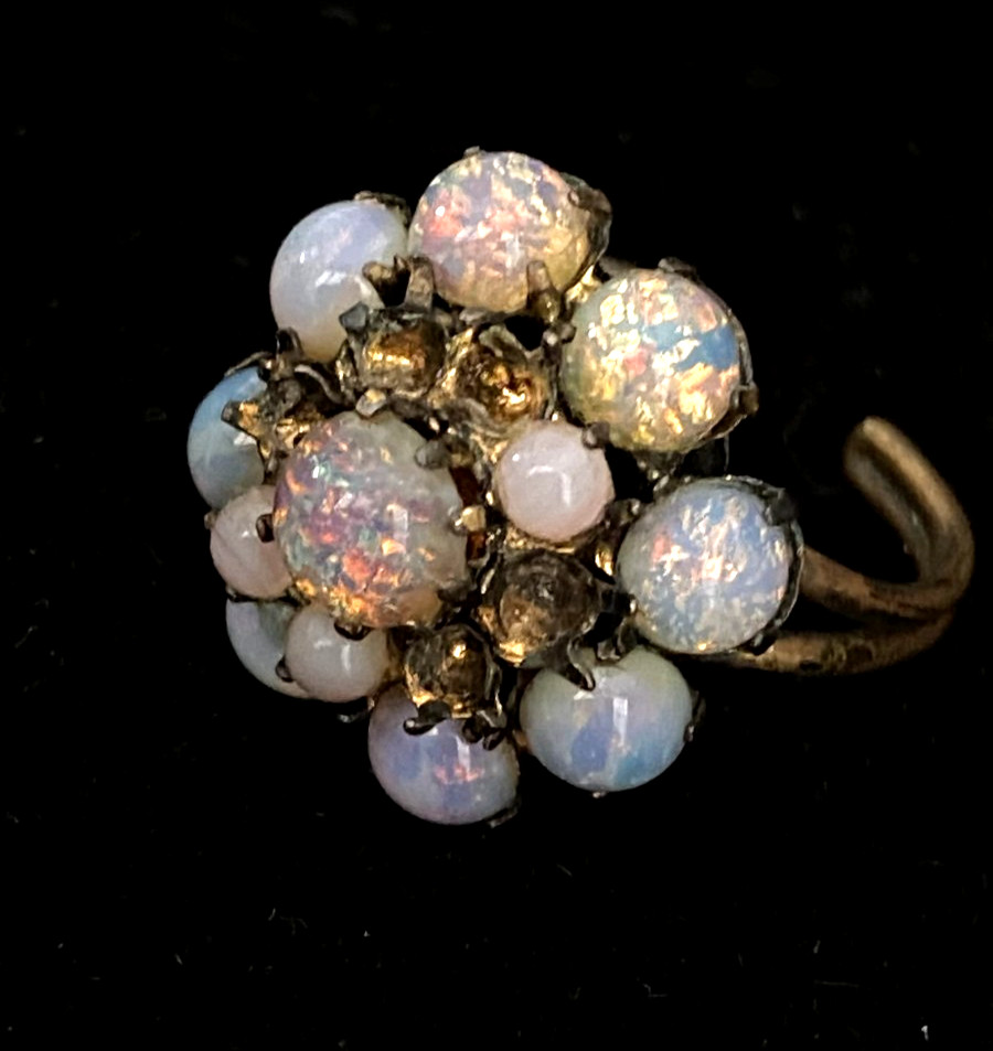 Vintage Austrian Opal Glass Cluster Ring | Mid Century Atomic Cocktail Ring (Rep