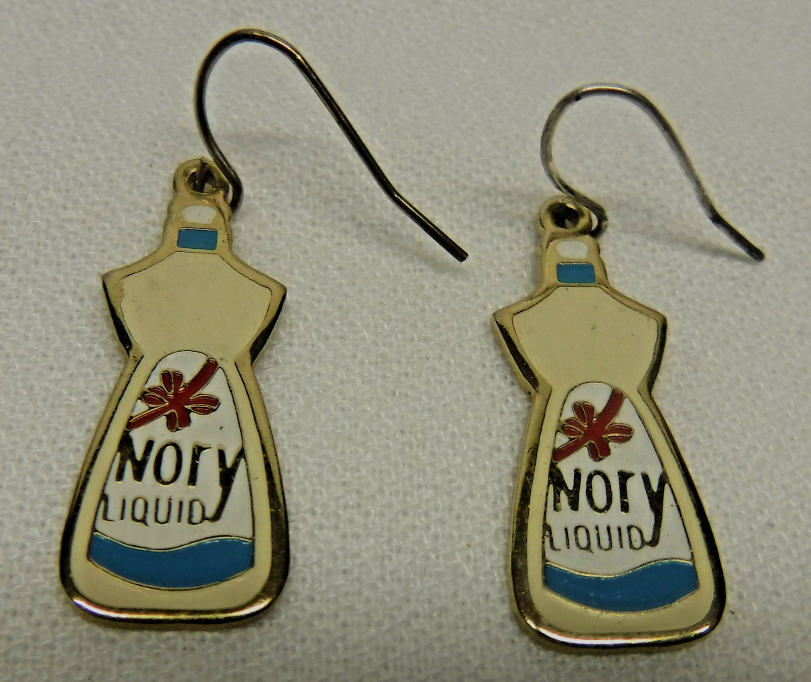 Vintage Ivory Liquid Dish Soap Dangle PIERCED EARRINGS metal w/ Enamel Finish