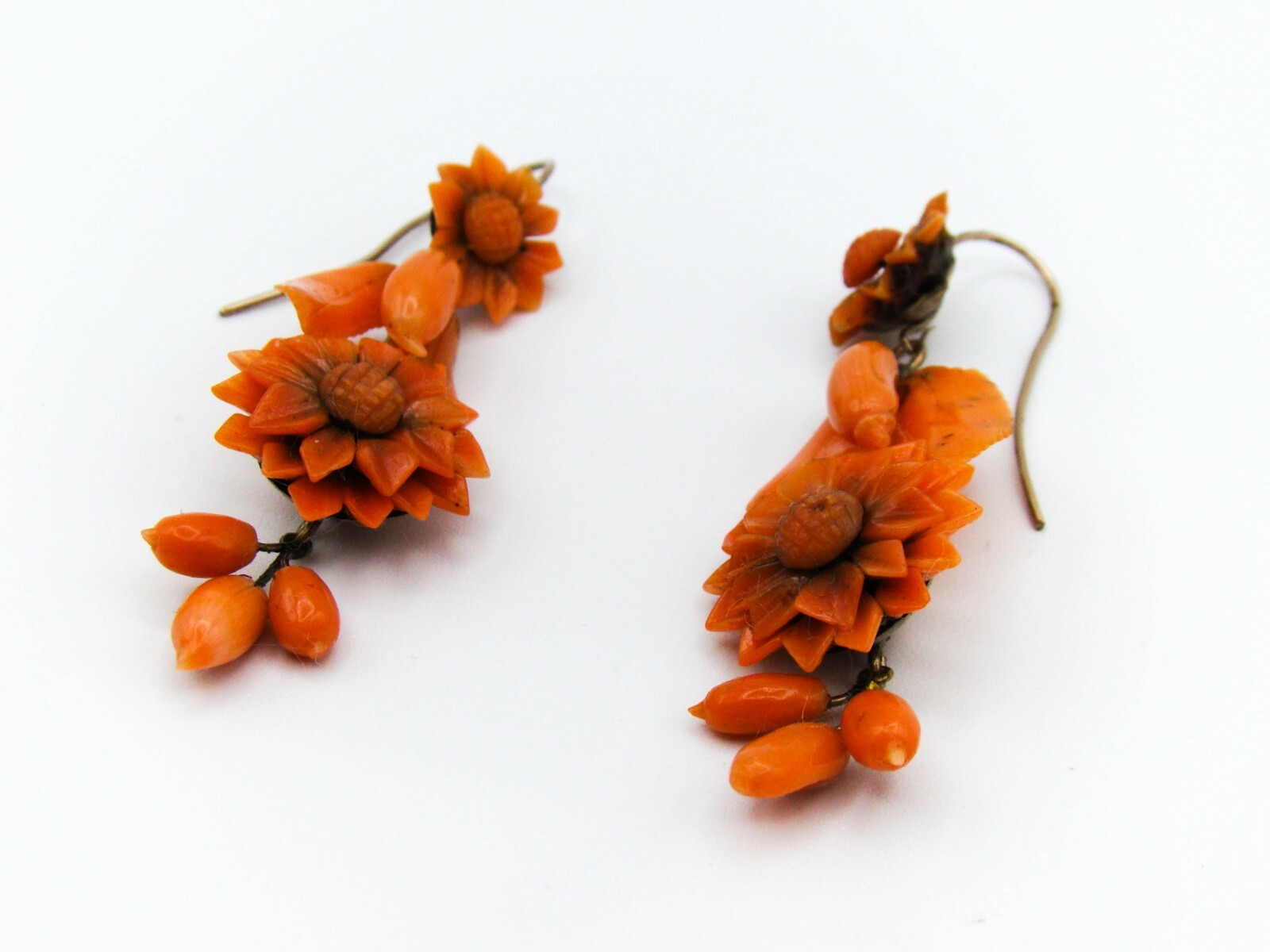 Old Real Antique Natural Coral Beads Necklace Earrings Bracelet Brooch Set 12K !