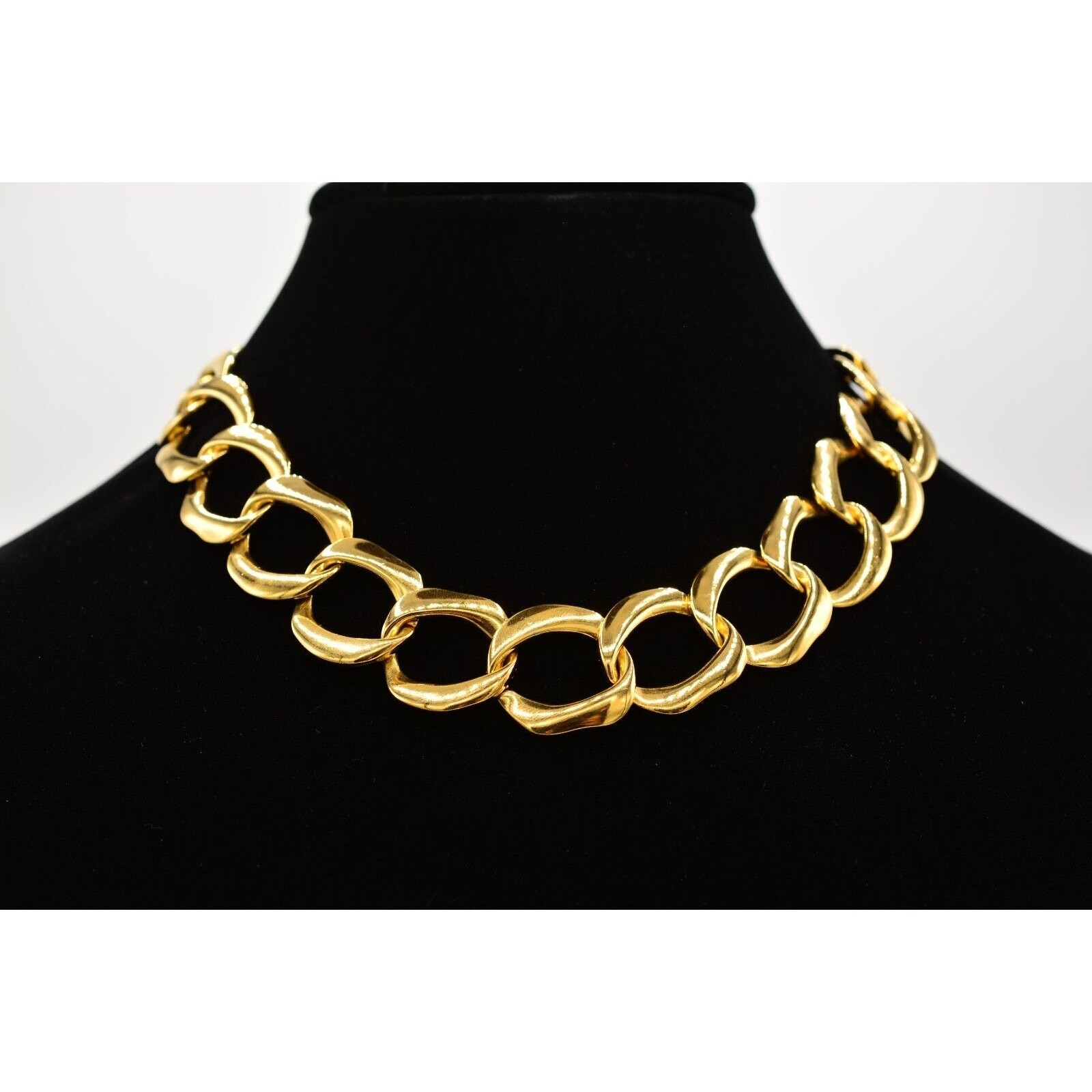 Vintage Linked Chain Gold Tone Metallic Chunky Shiny Yellow 1980s BinL
