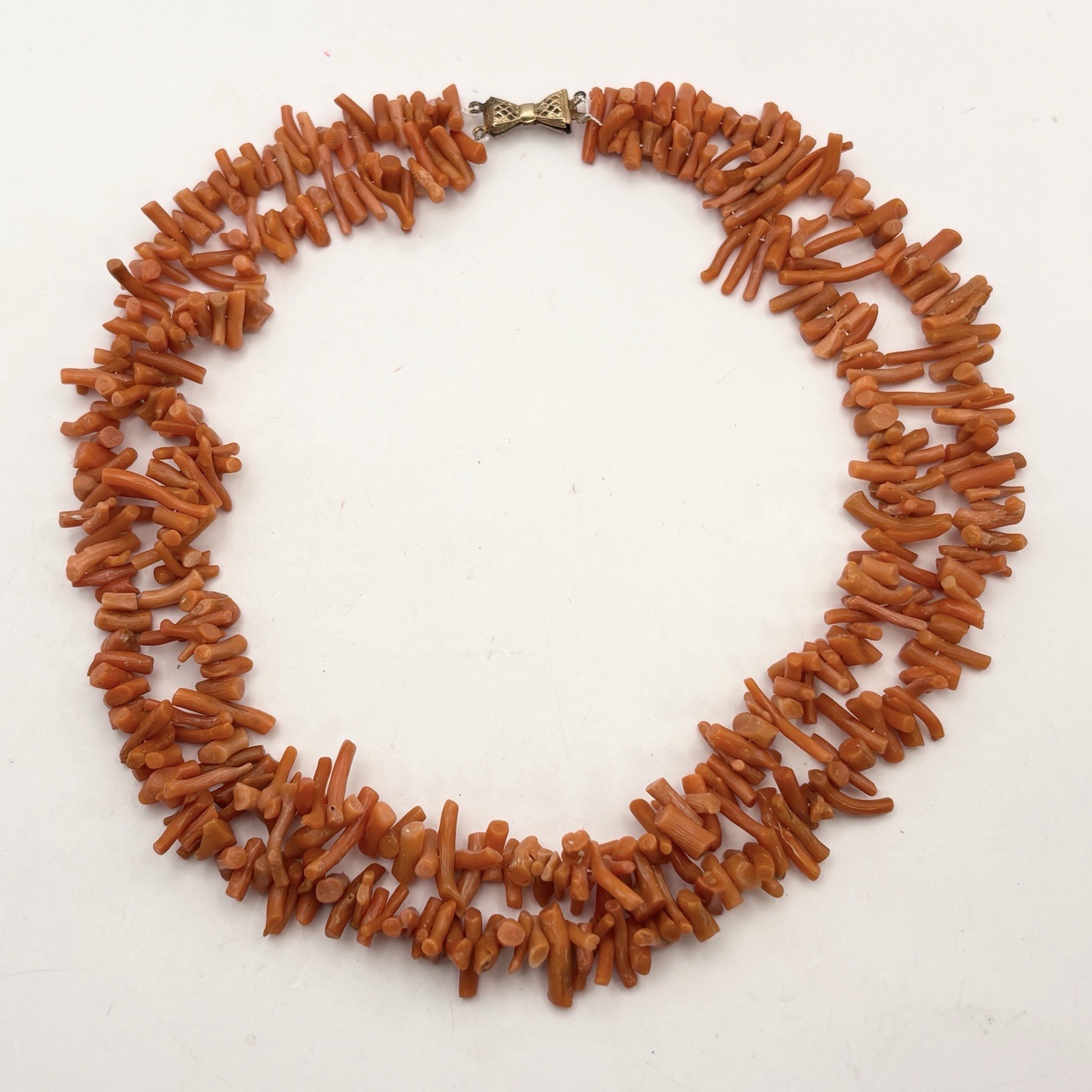 Vintage Red Orange Coral Branch Necklace Choker Double Strand Natural 43+ Grams