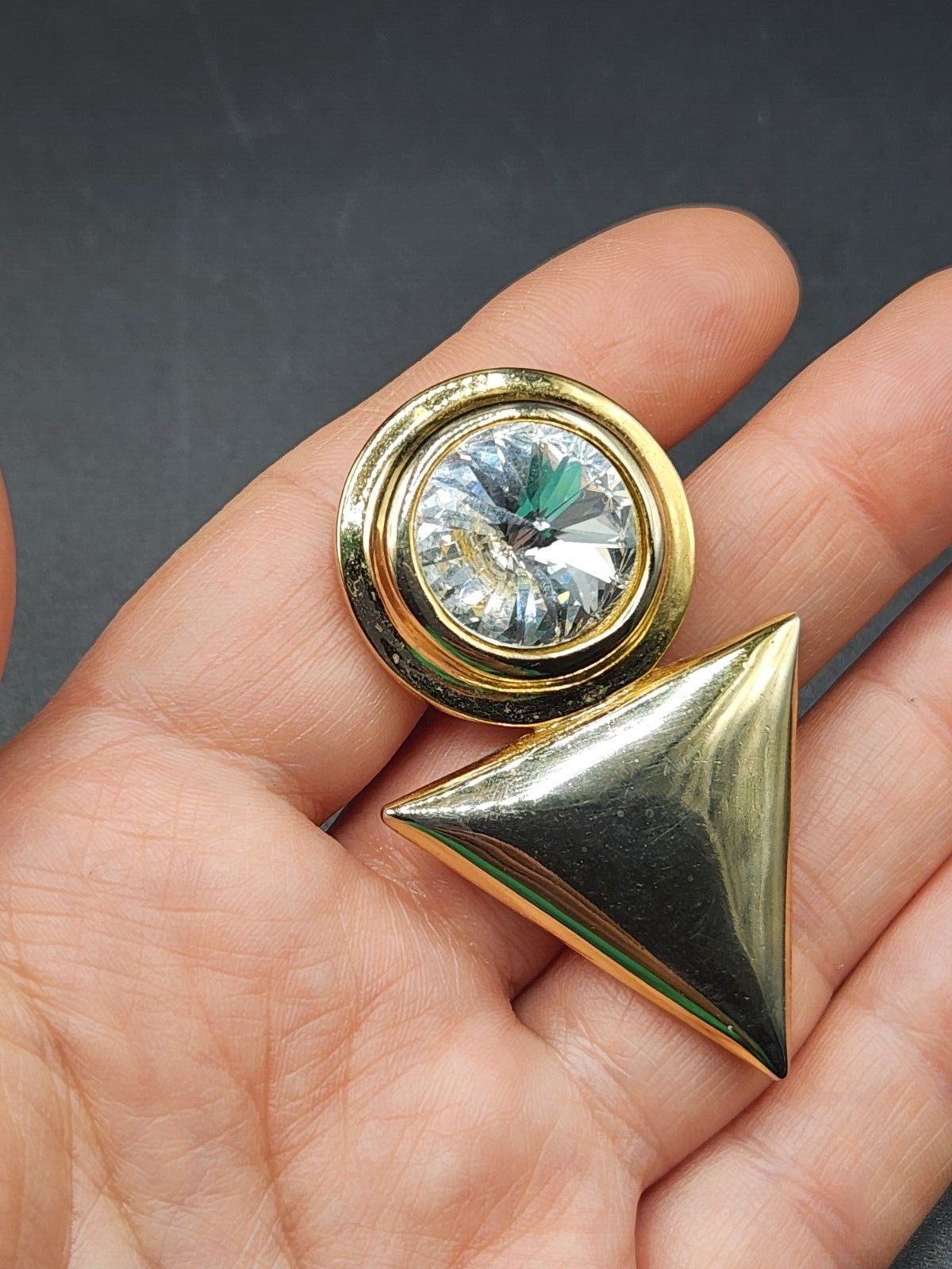 Unique Vintage Bijoux Gold Tone Rivoli Crystal Earrings and Brooch