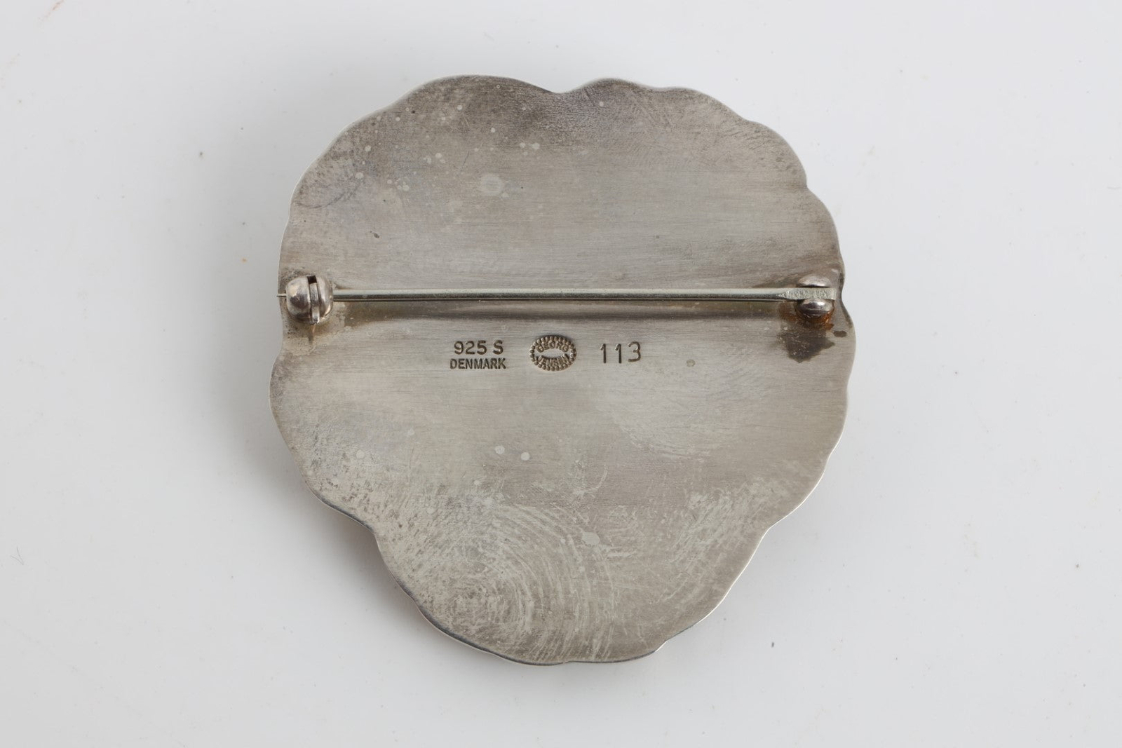 Georg Jensen 925 Silver Pansy Brooch with Green Accent Stone (14.03g.)