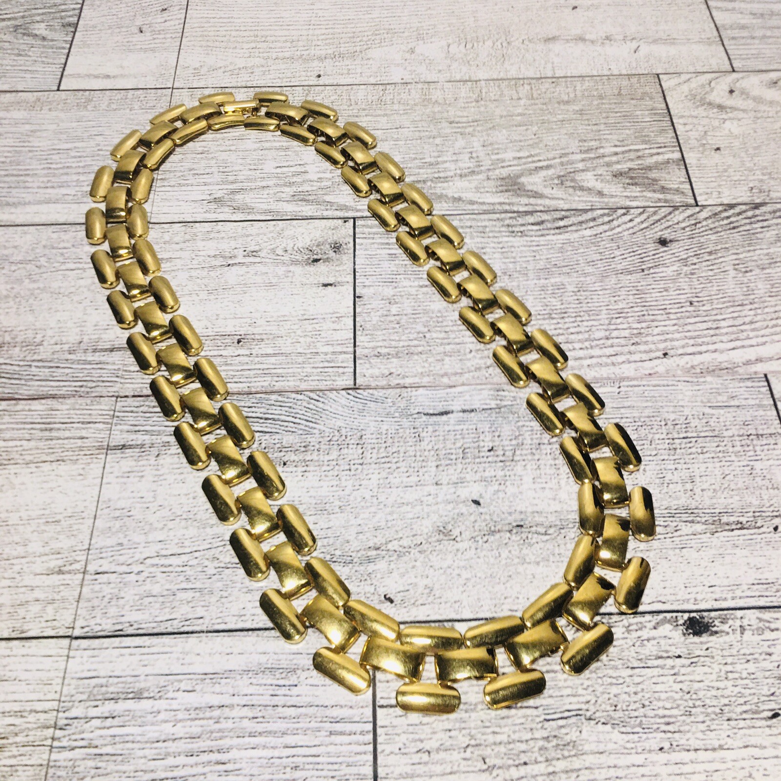 Vintage Trifari Signed Gold Tone Square Link Chain Necklace Articulated Estate