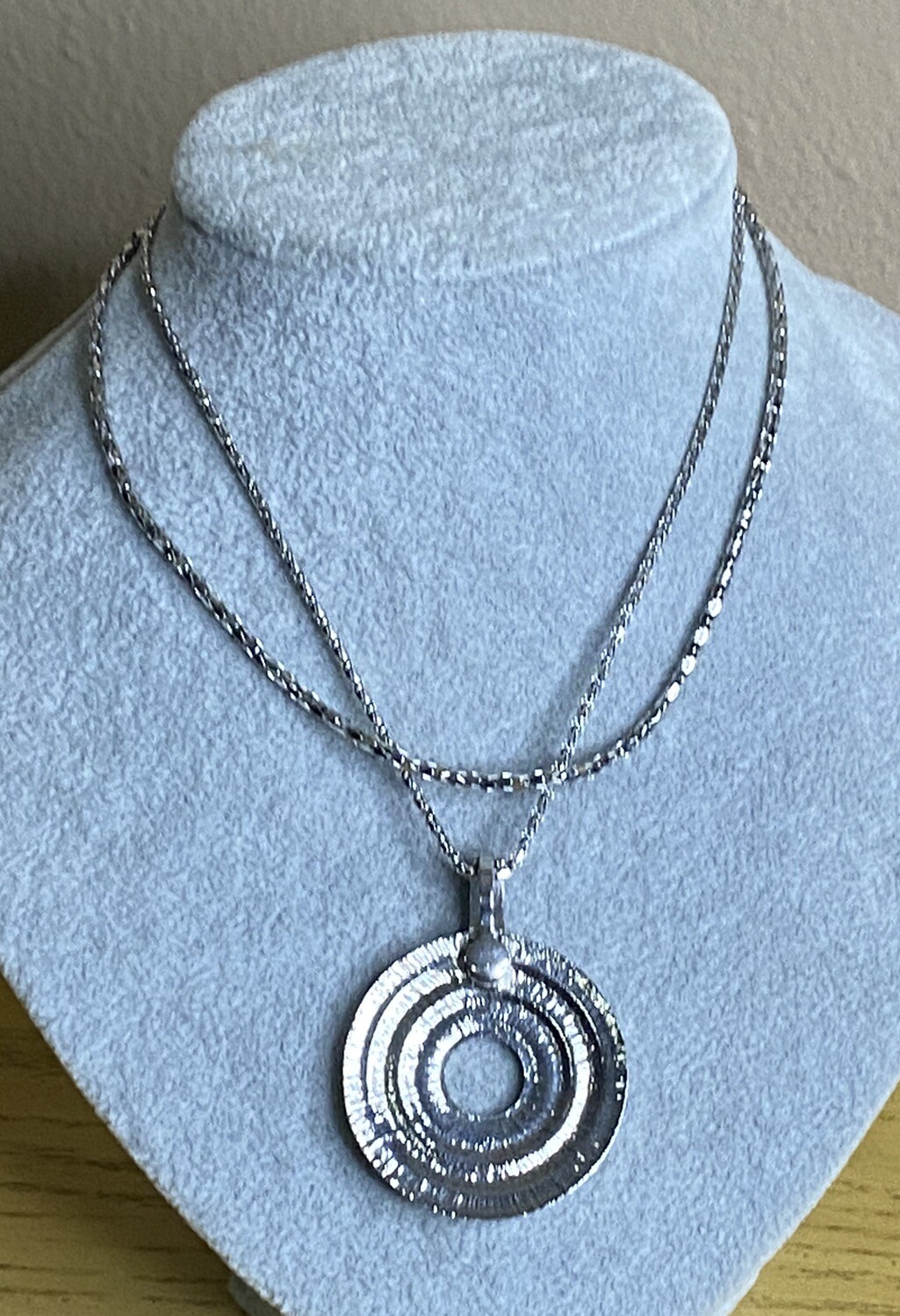 Double Strand Silver Tone Chain Necklace w/ 2” Pendant 16”+3” Extender