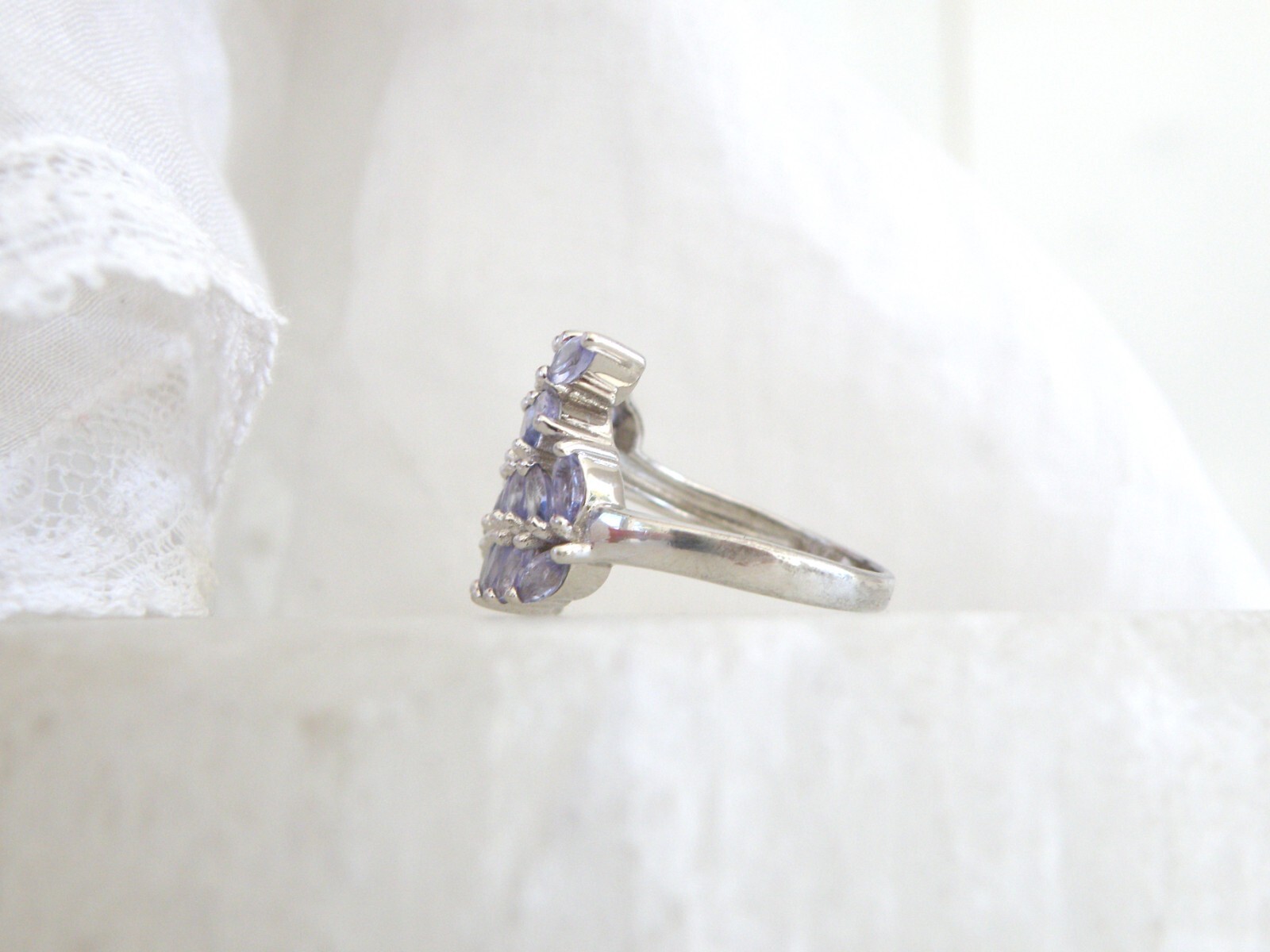 Sterling Silver 925 Natural Heated Tanzanite Leaf Vine Wrap Pinky Ring Size 6.5