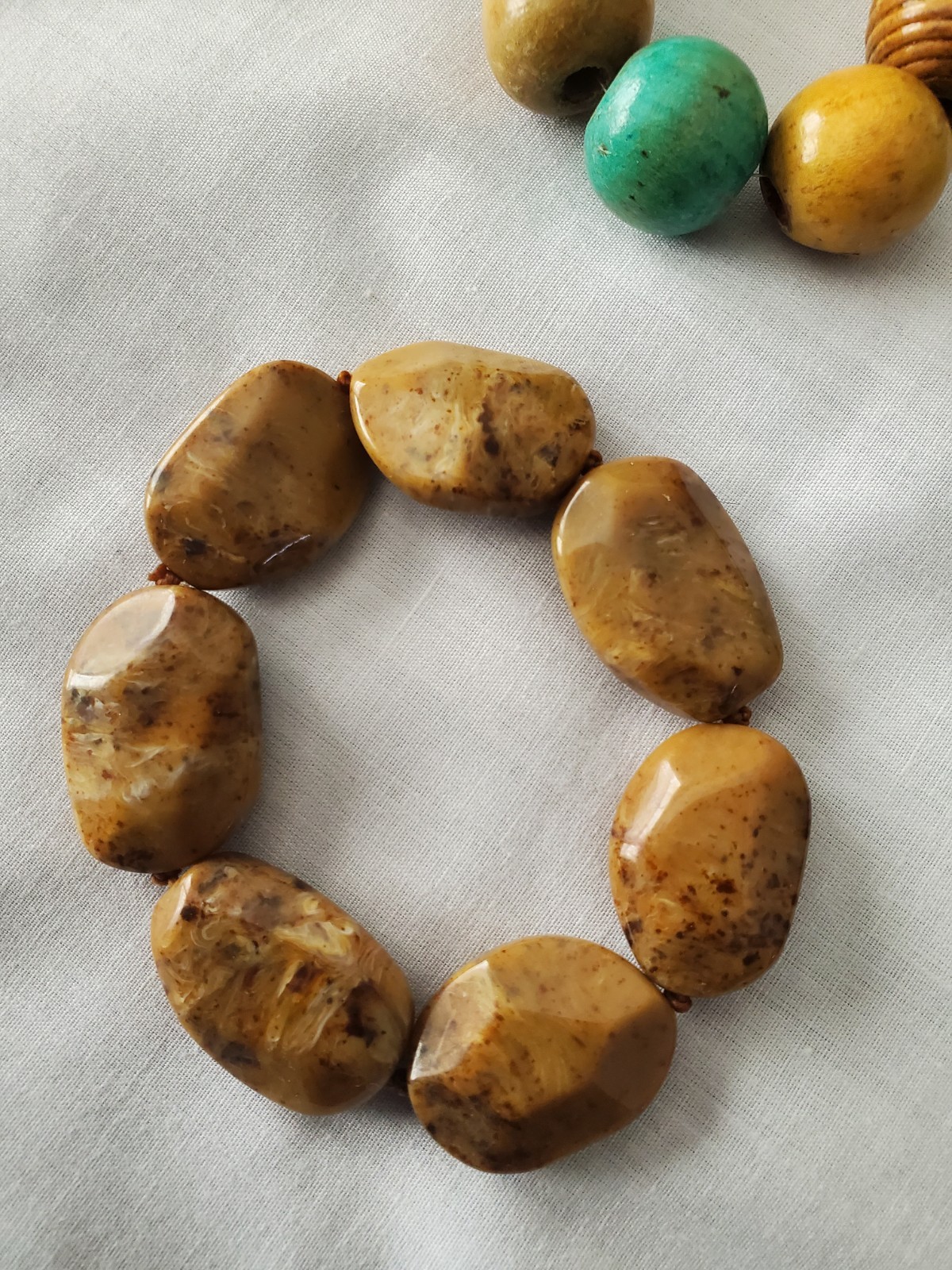 Lot of 4 Vintage Wood/Ceramic Necklaces, 1 Bracelet Boho Hippie Beaded