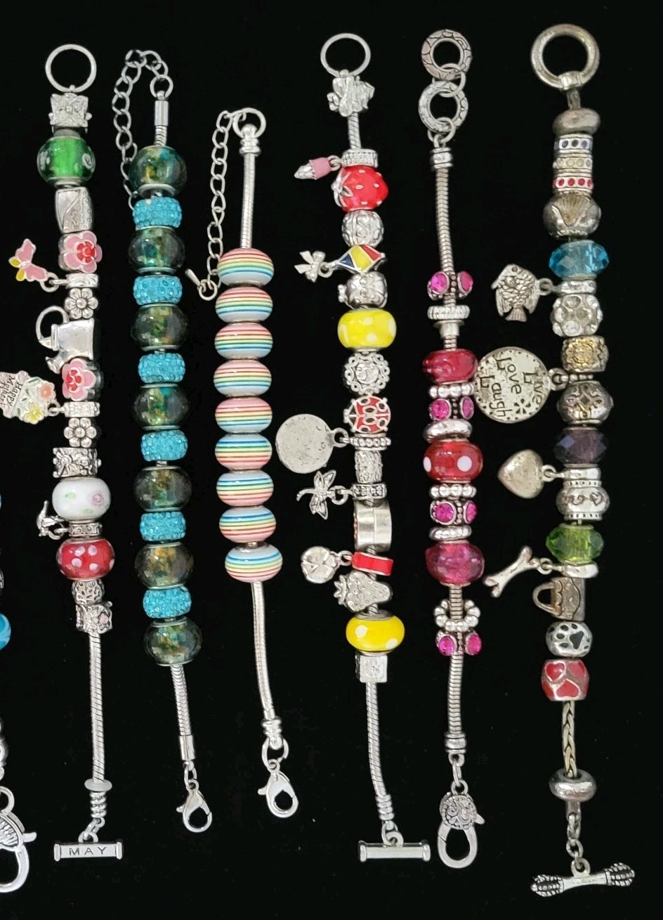 Vintage Bracelet Lot 8 Different Beaded Bracelets Great Variety 7-8.75″