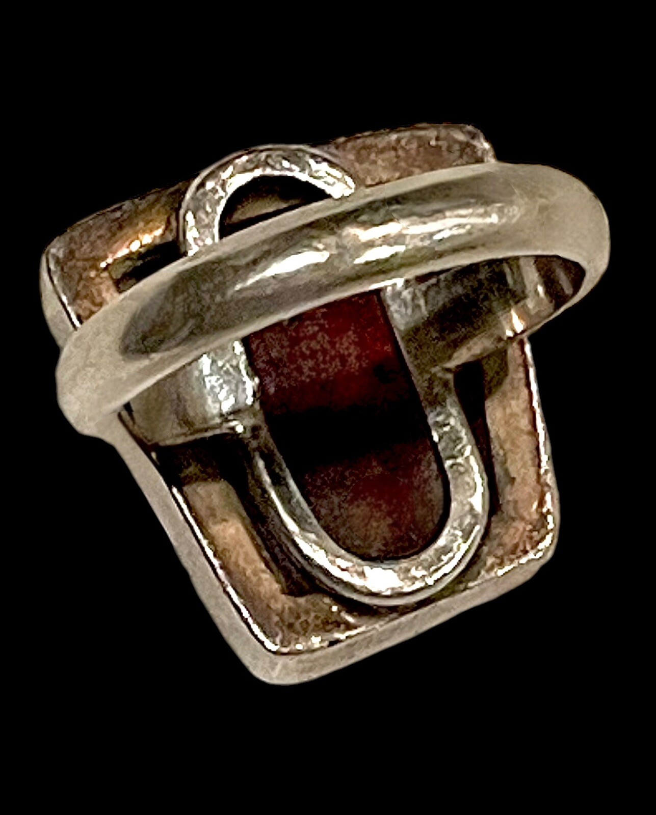 Vintage Baltic Sea COGNAC AMBER Ring Sz 6 Brutalist Sterling Silver 10g Nice EUC