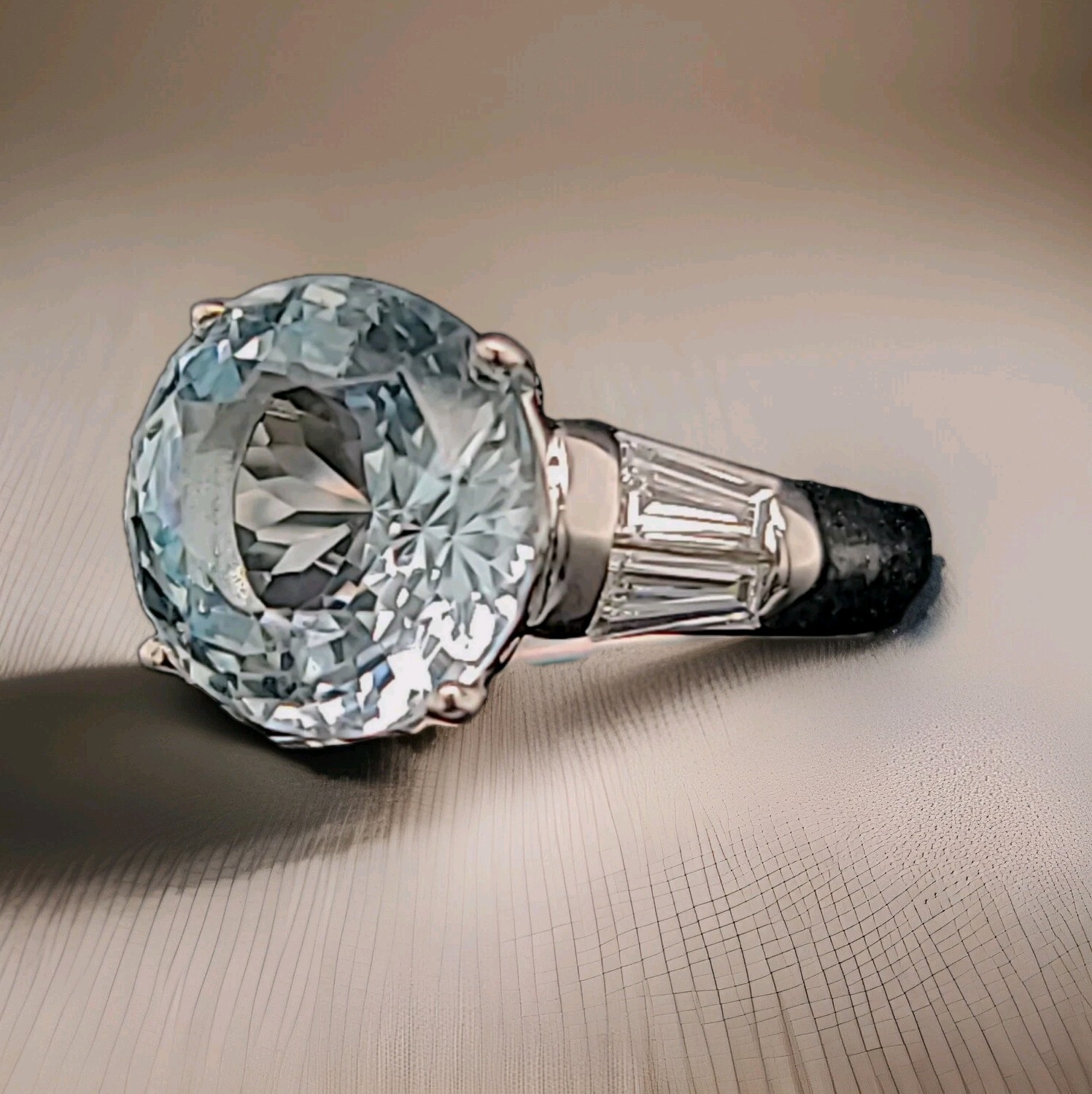 Vintage Platinum Engagement Ring 6.67ct. Natural Sky Blue Aquamarine Round Cut