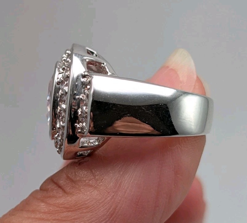 Vintage Silver Plated Cubic Zirconia Cushion Cut Halo Engagement Ring Sz 6.75