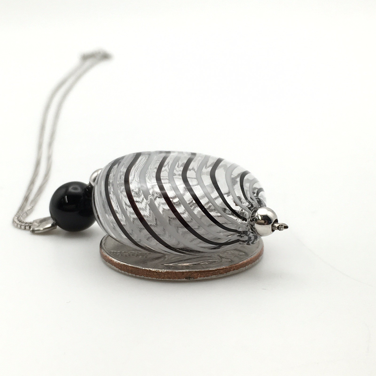 Vintage Sterling Silver Hand Blown Glass Pendant Chain Necklace 16” 925 6.4g #79